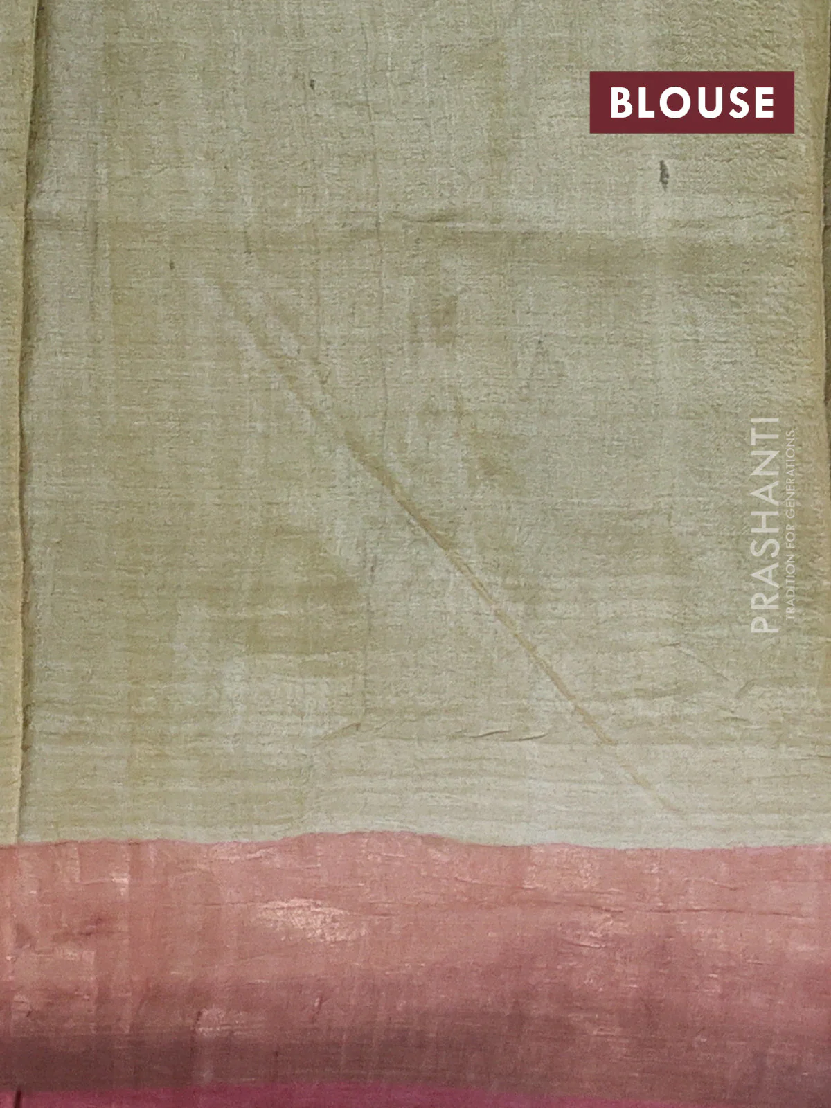 Pure tussar silk saree pastel green and peach piink with allover hand painted prints and zari woven border - Image 3
