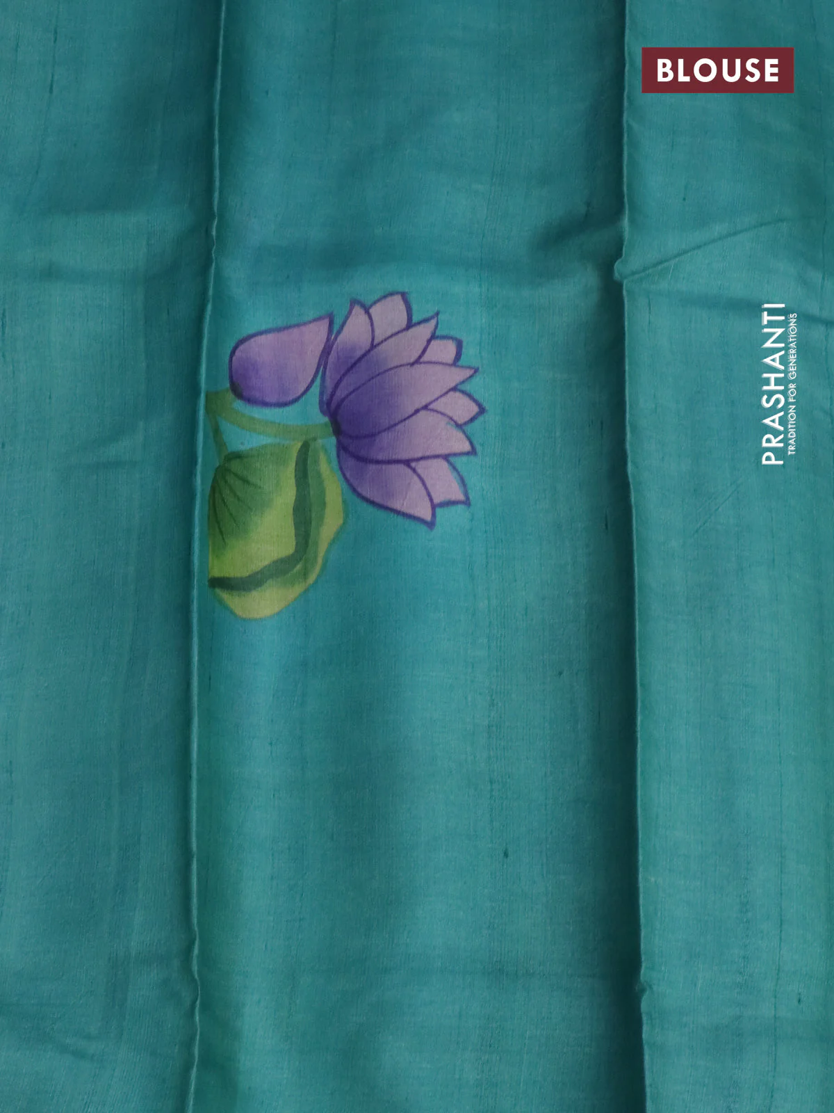 Pure tussar silk saree pastel green and teal blue with plain body and pichwai hand painted pallu & border - Image 3