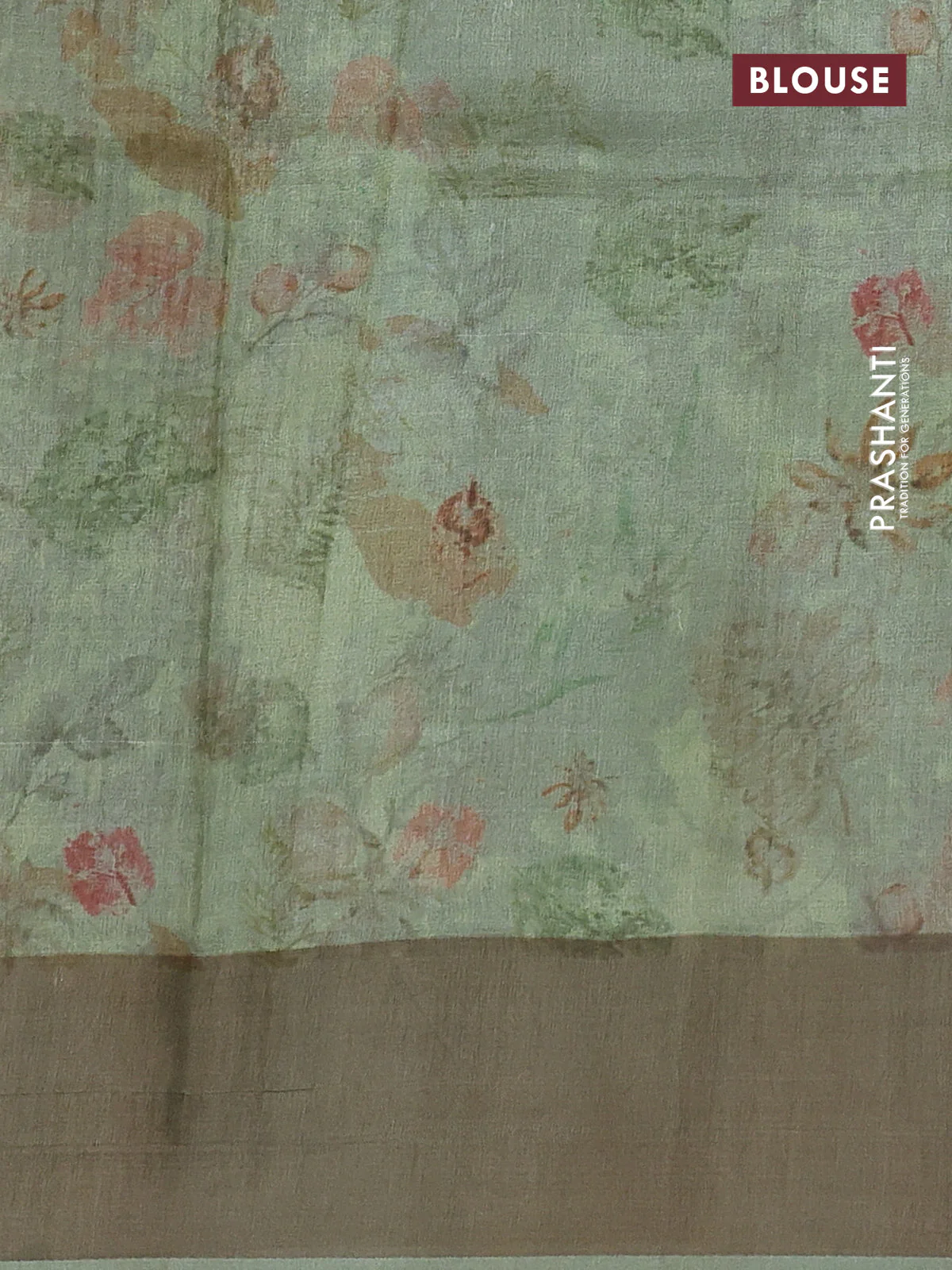 Pure tussar silk saree pastel green with allover digital prints and zari woven border - Image 3