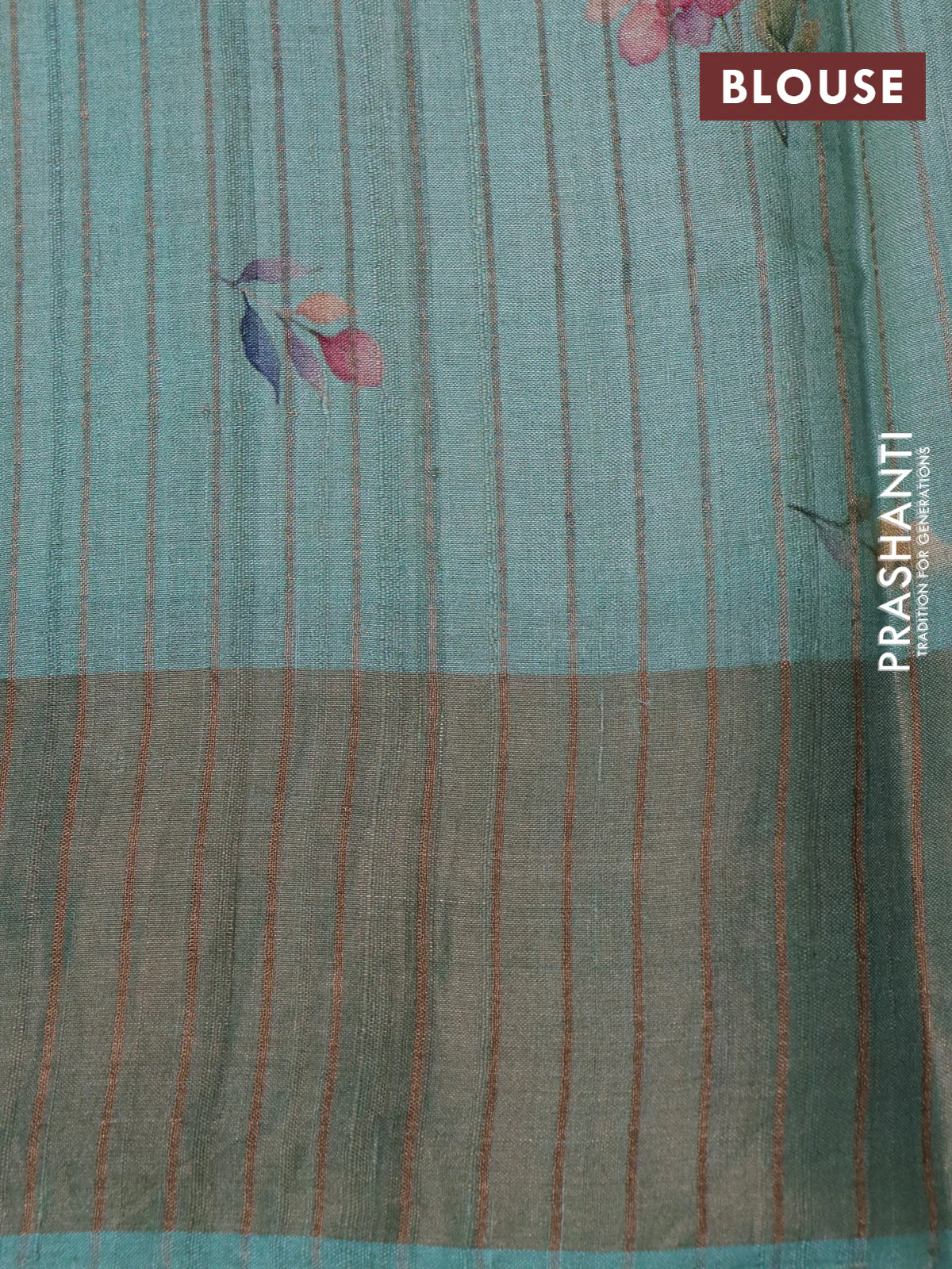 Pure tussar silk saree pastel green with allover floral digital prints and zari woven border - Image 3