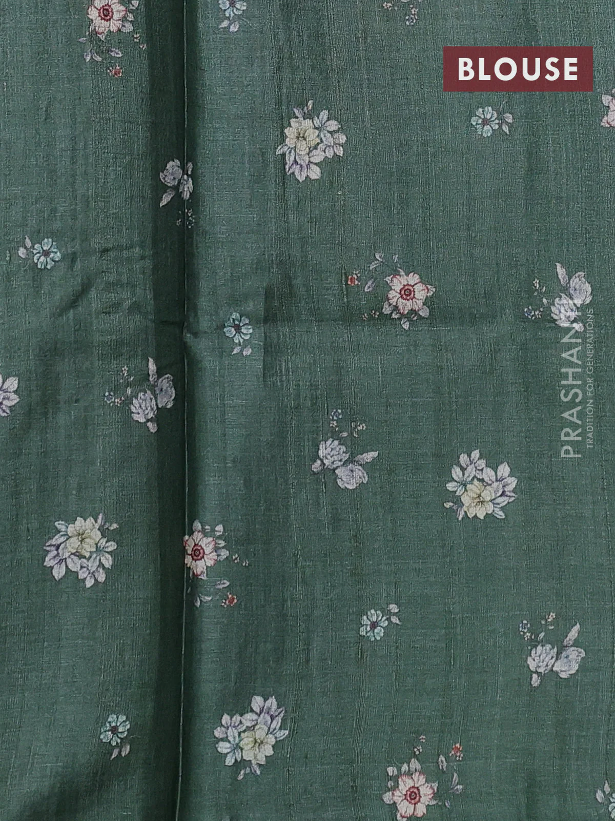 Pure tussar silk saree pastel green with allover floral digital prints in borderless style - Image 3