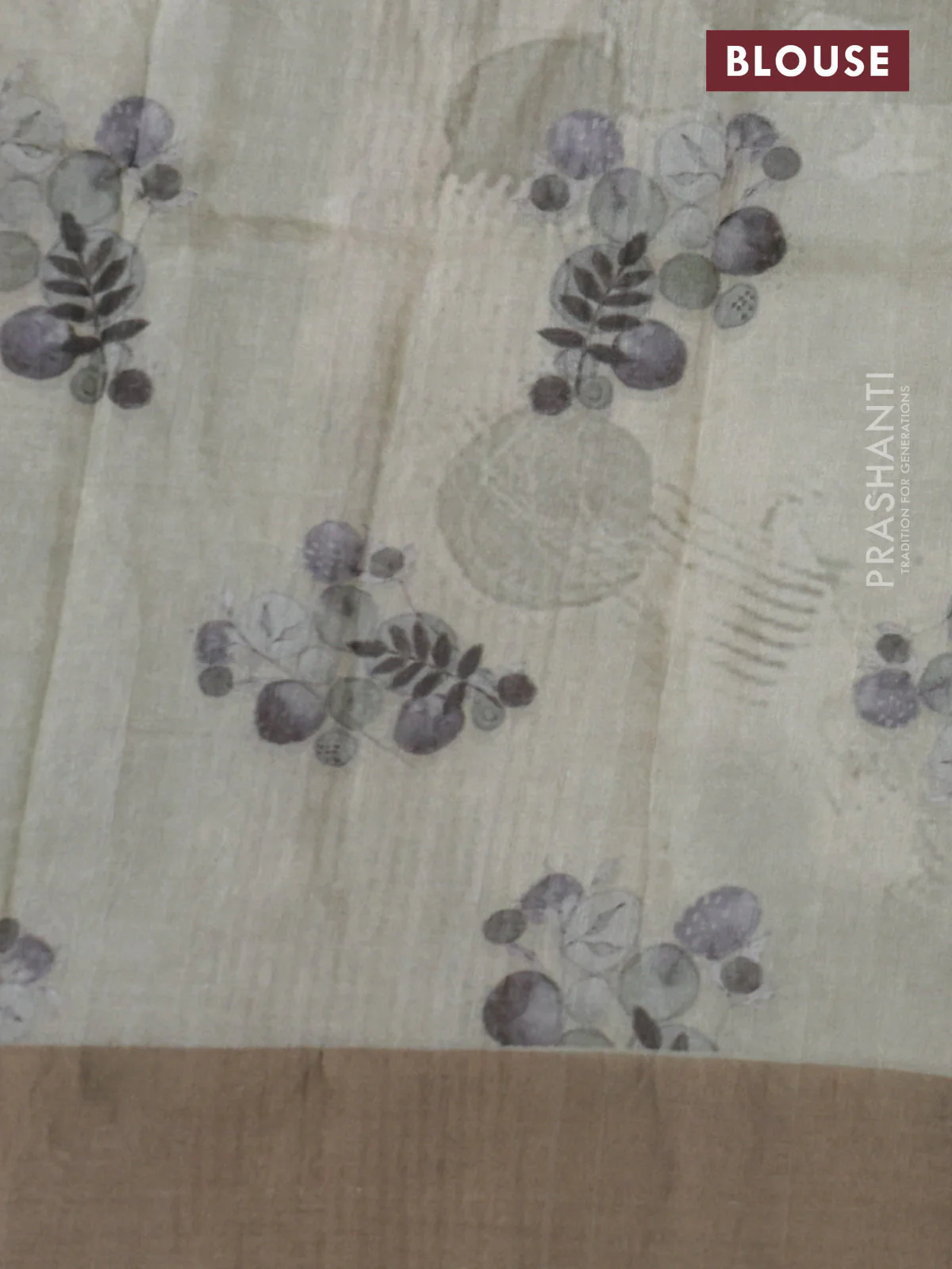Pure tussar silk saree pastel green with digital prints and zari woven border - Image 3