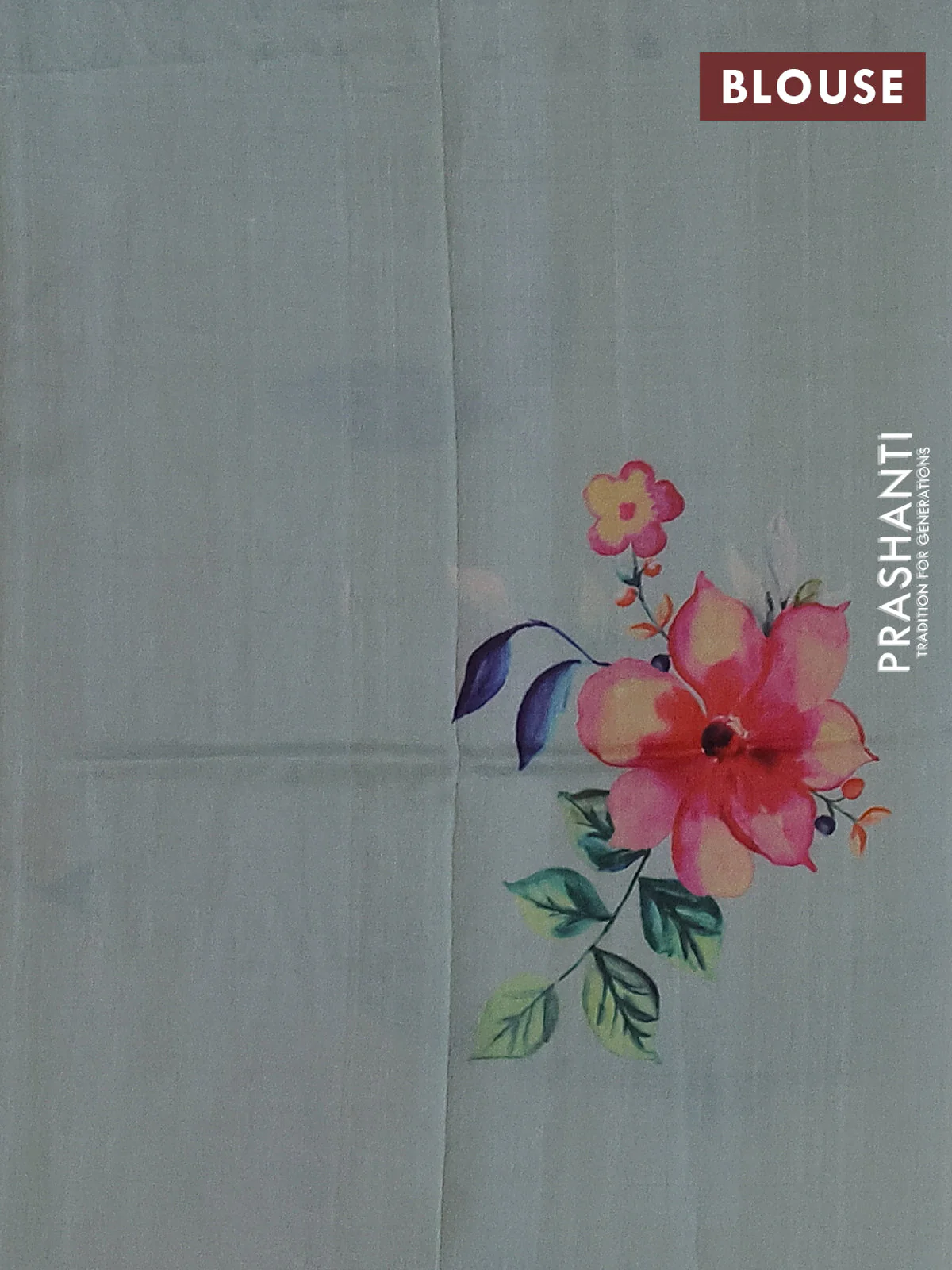Pure tussar silk saree pastel green with floral digital prints and cut work border - Image 4