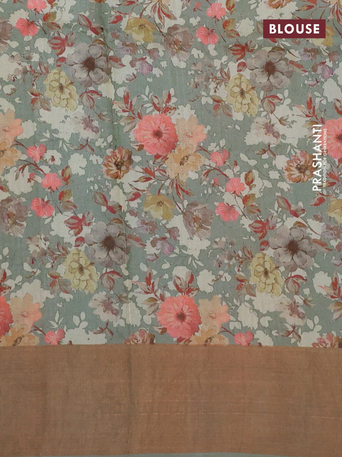 Pure tussar silk saree pastel green with floral digital prints and zari woven border - Image 3