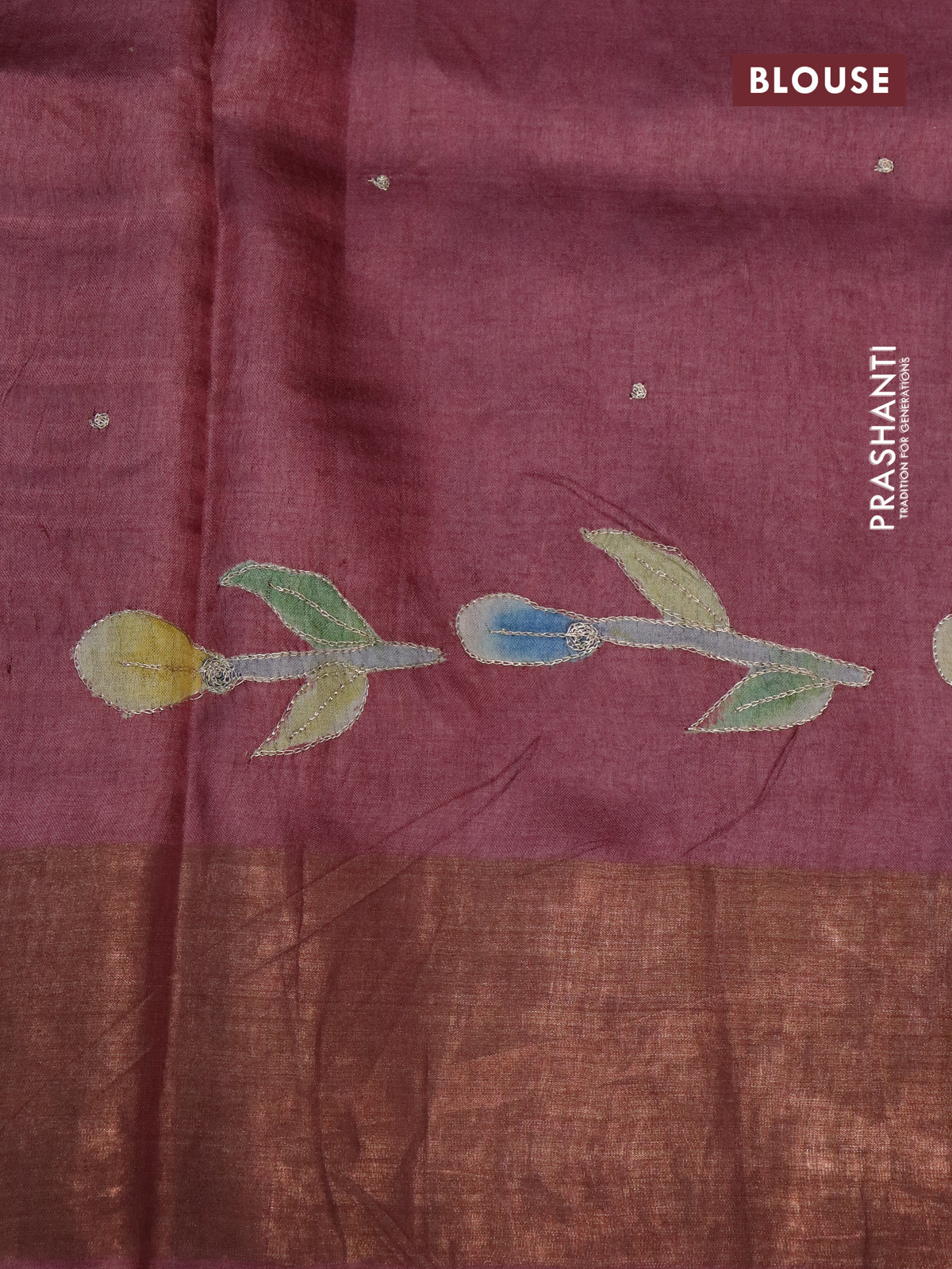 Pure tussar silk saree pastel maroon and maroon with floral prints & pita work and zari woven border - Image 4