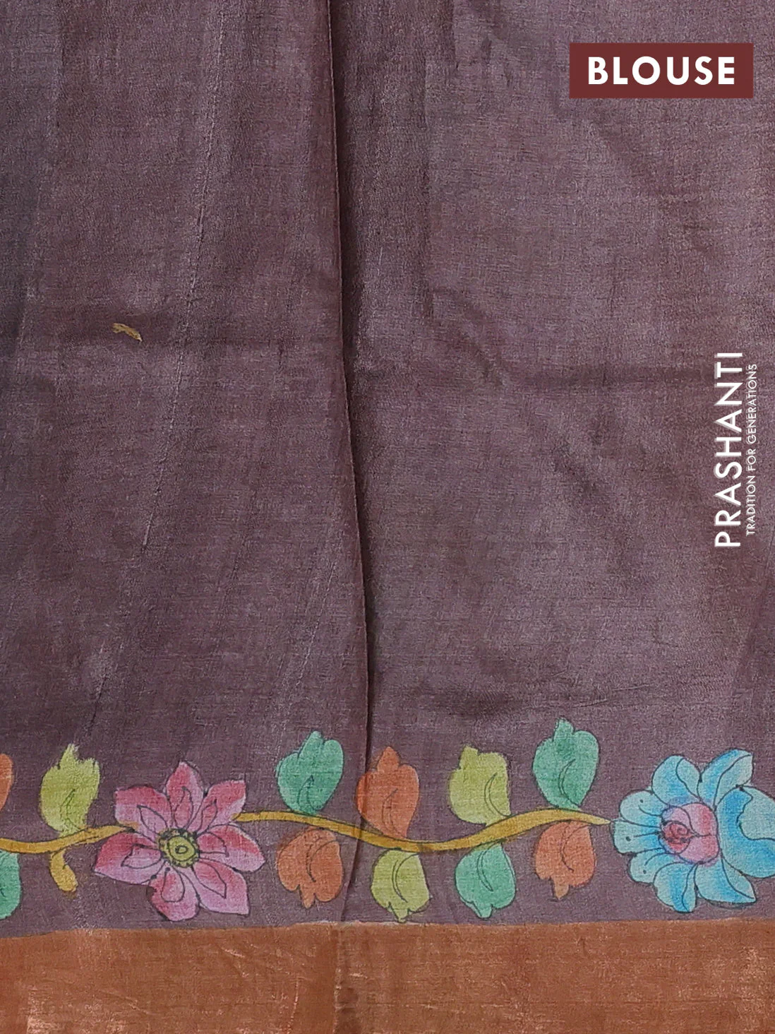 Pure tussar silk saree pastel maroon and orange with allover hand painted prints and zari woven border - Image 3