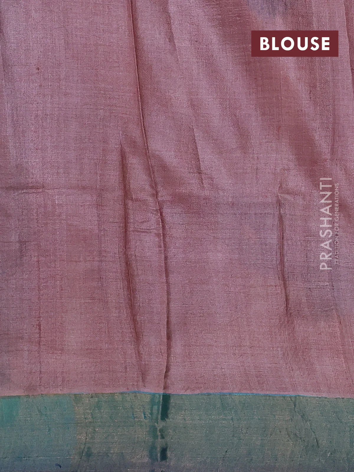 Pure tussar silk saree pastel pink and cs blue with allover hand painted prints and zari woven border - Image 3