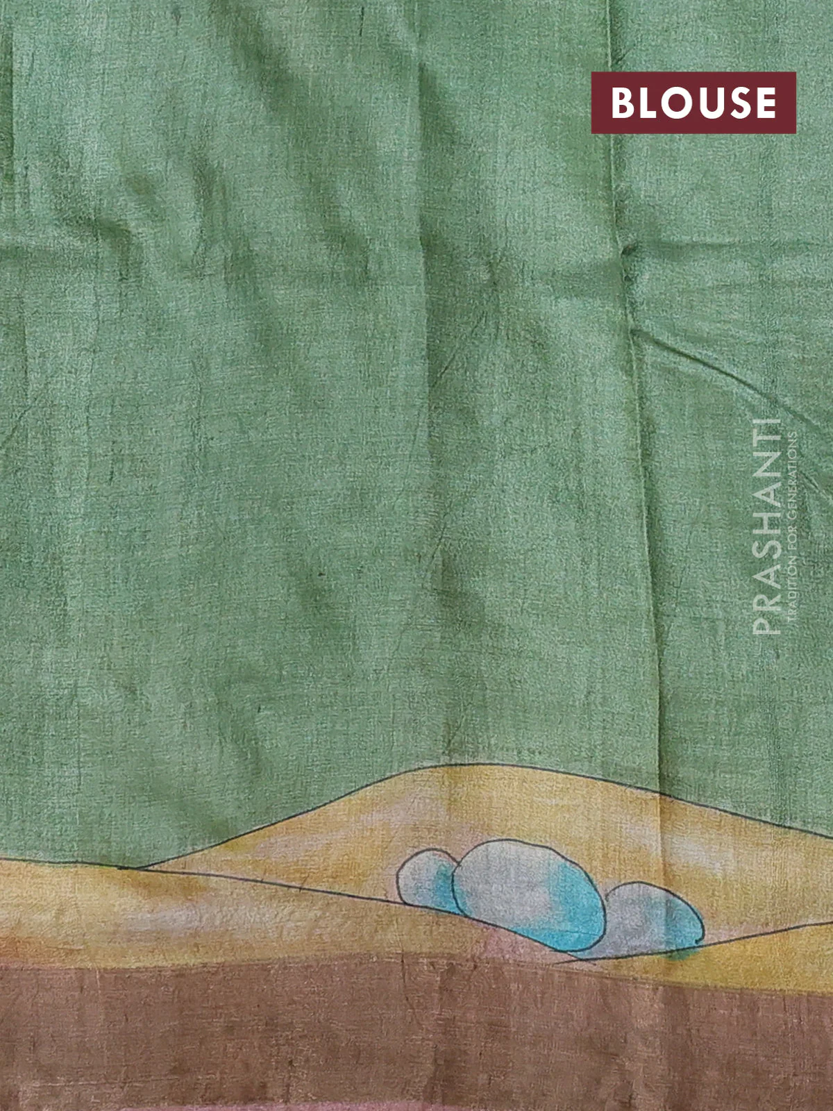 Pure tussar silk saree pastel pink with allover hand painted prints and zari woven border - Image 3