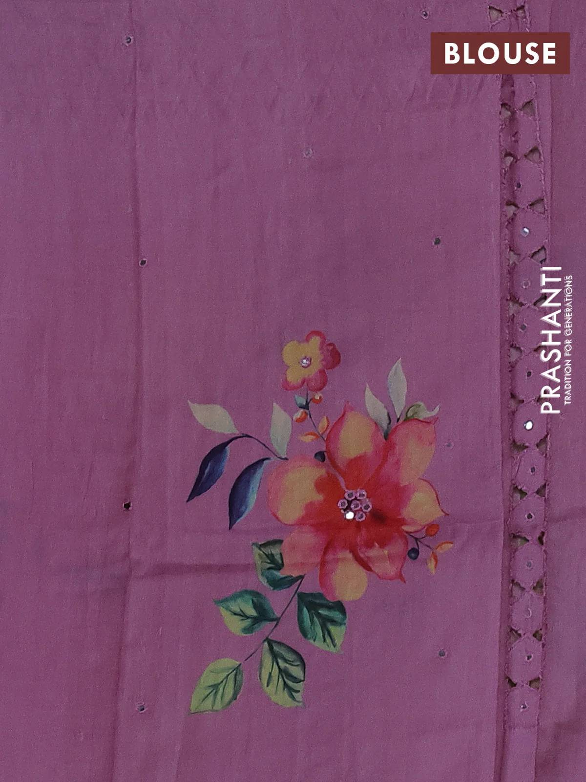 Pure tussar silk saree pastel pink with floral digital prints and cut work border - Image 4