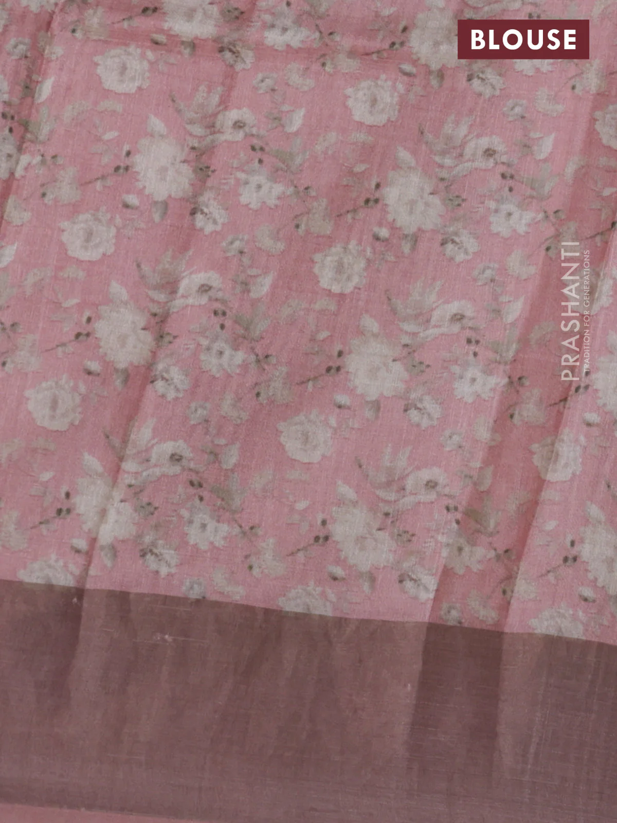 Pure tussar silk saree pastel pink with floral digital prints and zari woven border - Image 3