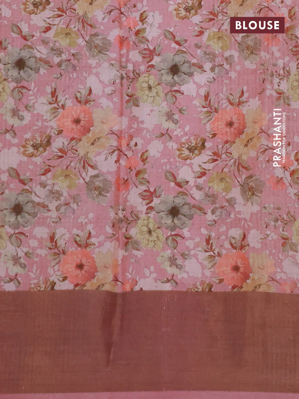 Pure tussar silk saree pastel pink with floral digital prints and zari woven border - Image 3