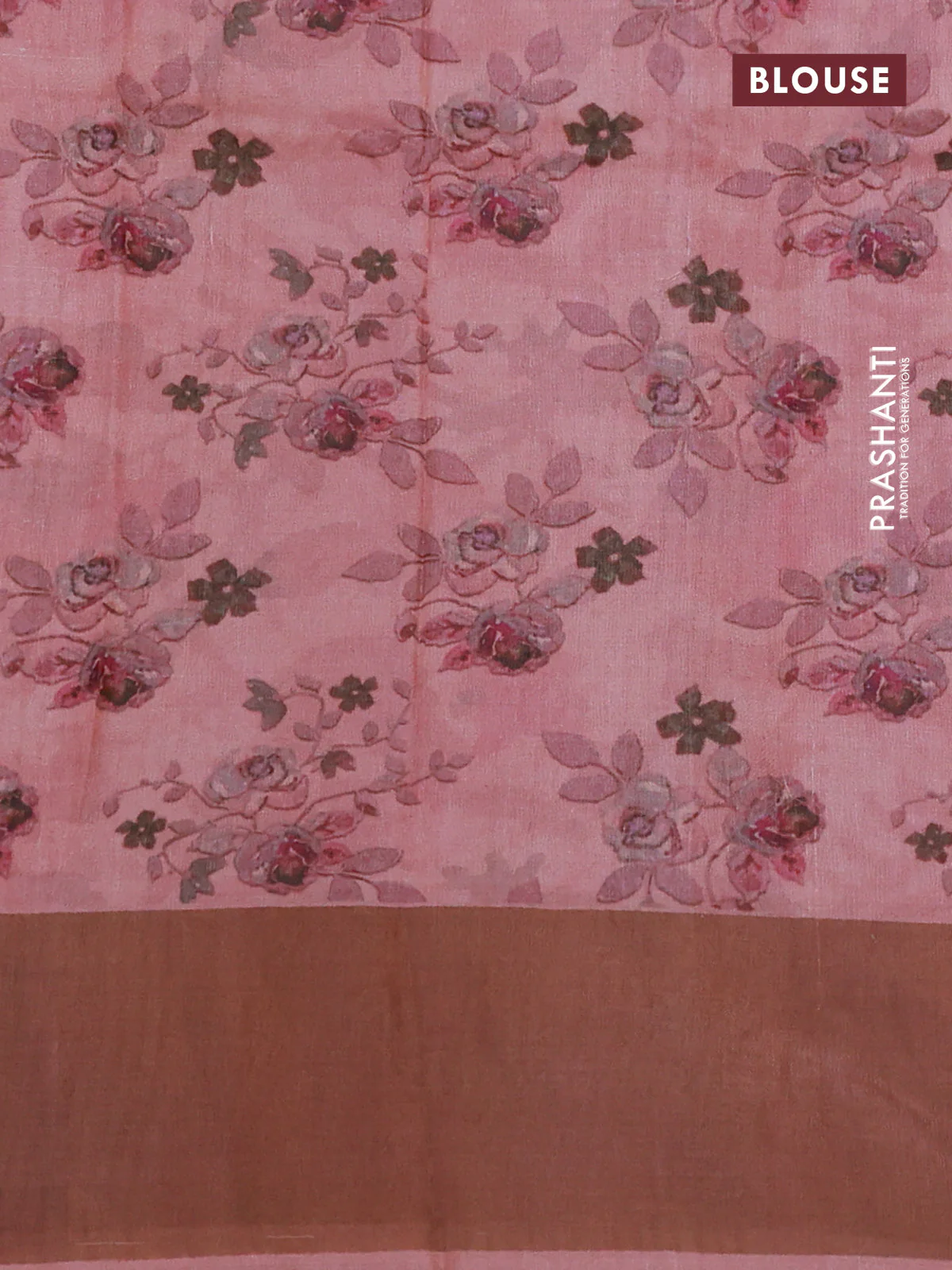 Pure tussar silk saree pastel pink with floral digital prints and zari woven border - Image 3