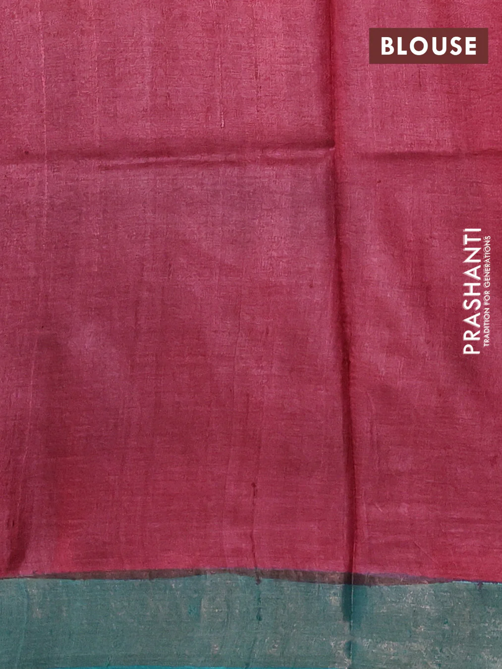 Pure tussar silk saree peach pink and teal green with allover kalamkari hand painted prints and zari woven border - Image 3