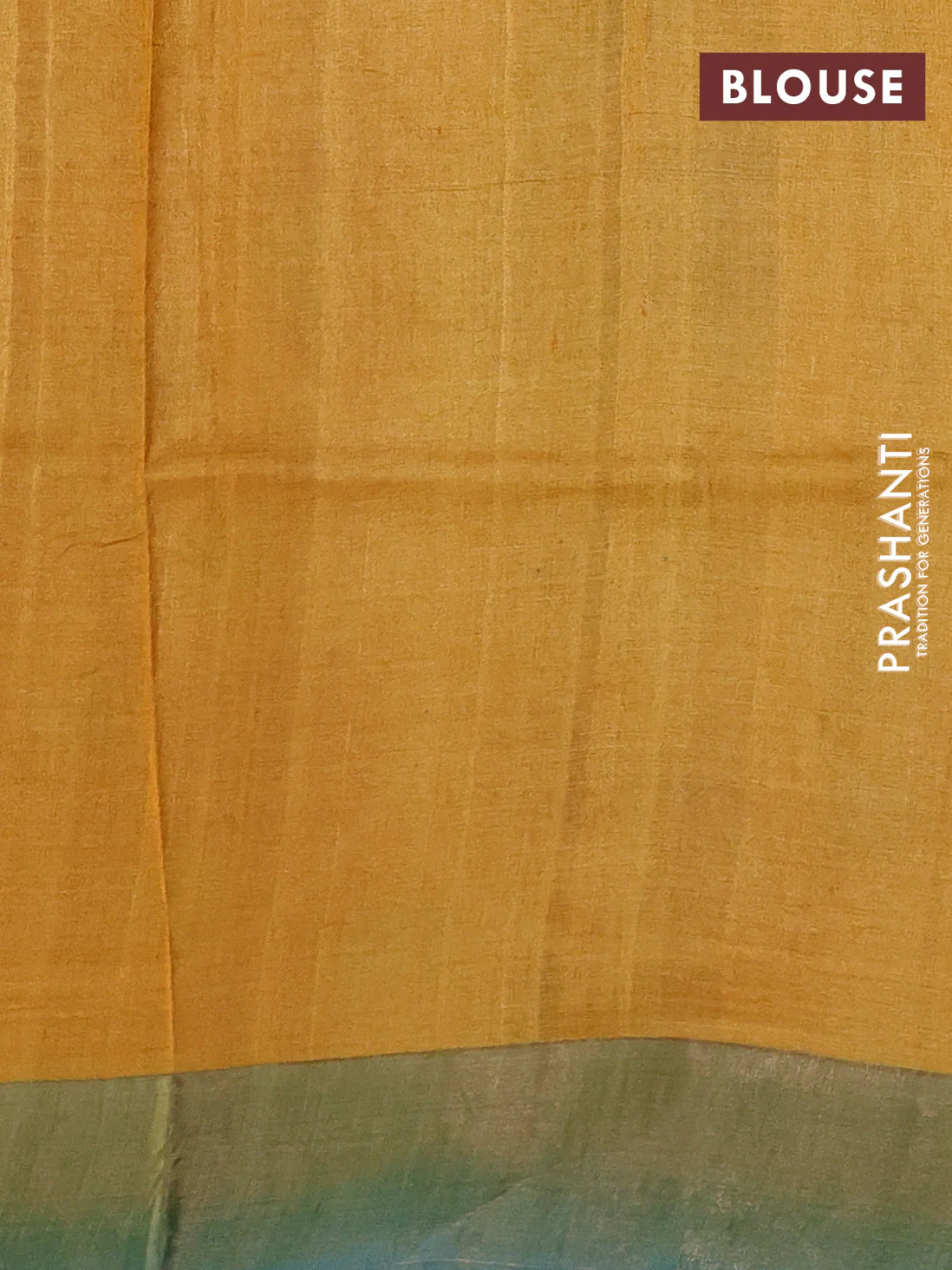 Pure tussar silk saree peach shade and cs blue with allover kalamkari hand painted prints and zari woven border - Image 3