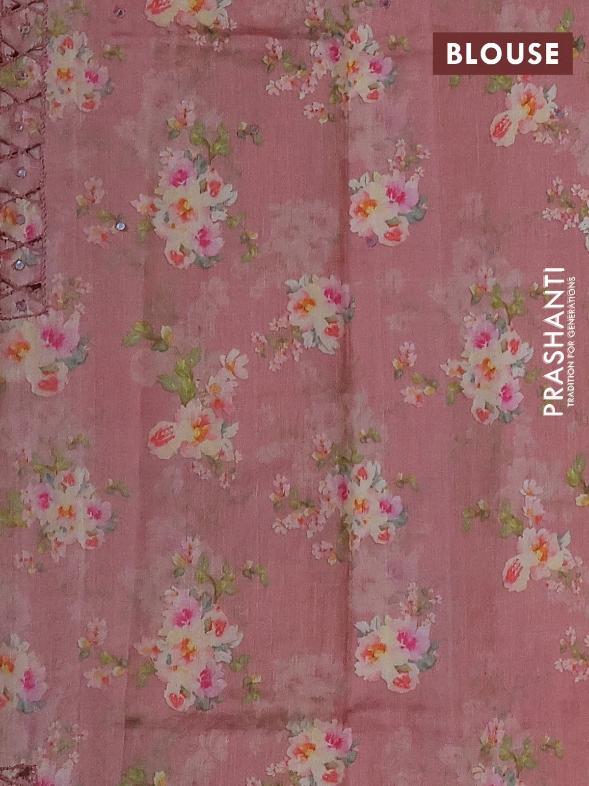 Pure tussar silk saree peach shade with floral digital prints and cut work border - Image 4