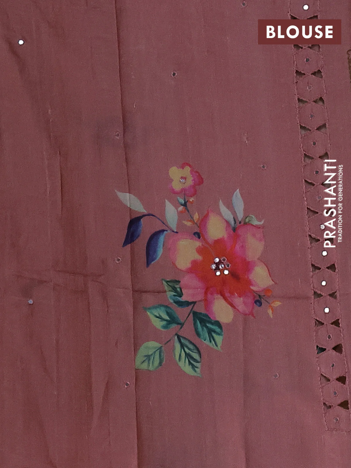 Pure tussar silk saree peach shade with floral digital prints and cut work border - Image 4