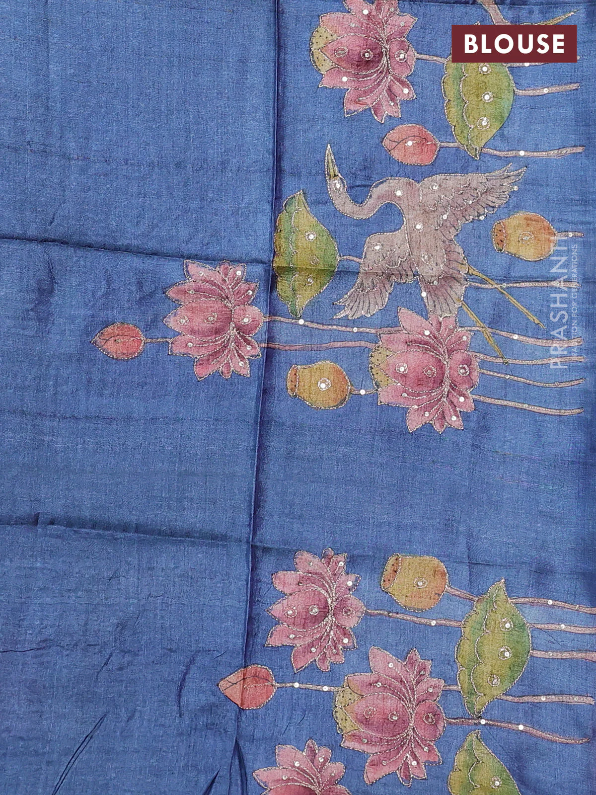 Pure tussar silk saree pink and blue shade with allover zari woven checked pattern and zari woven border - Image 3