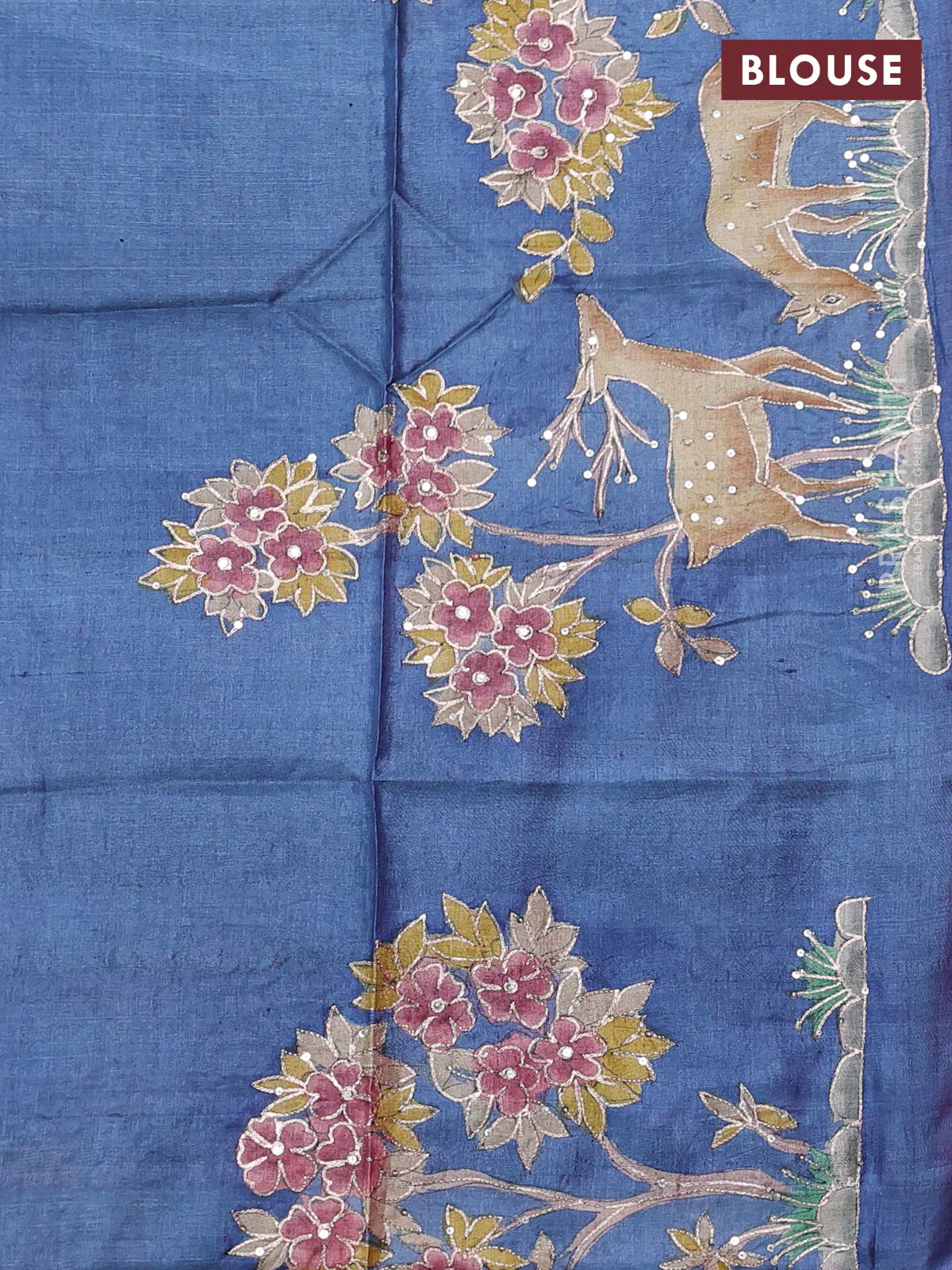 Pure tussar silk saree pink and bluish grey with allover zari woven checked pattern and zari woven border - Image 3
