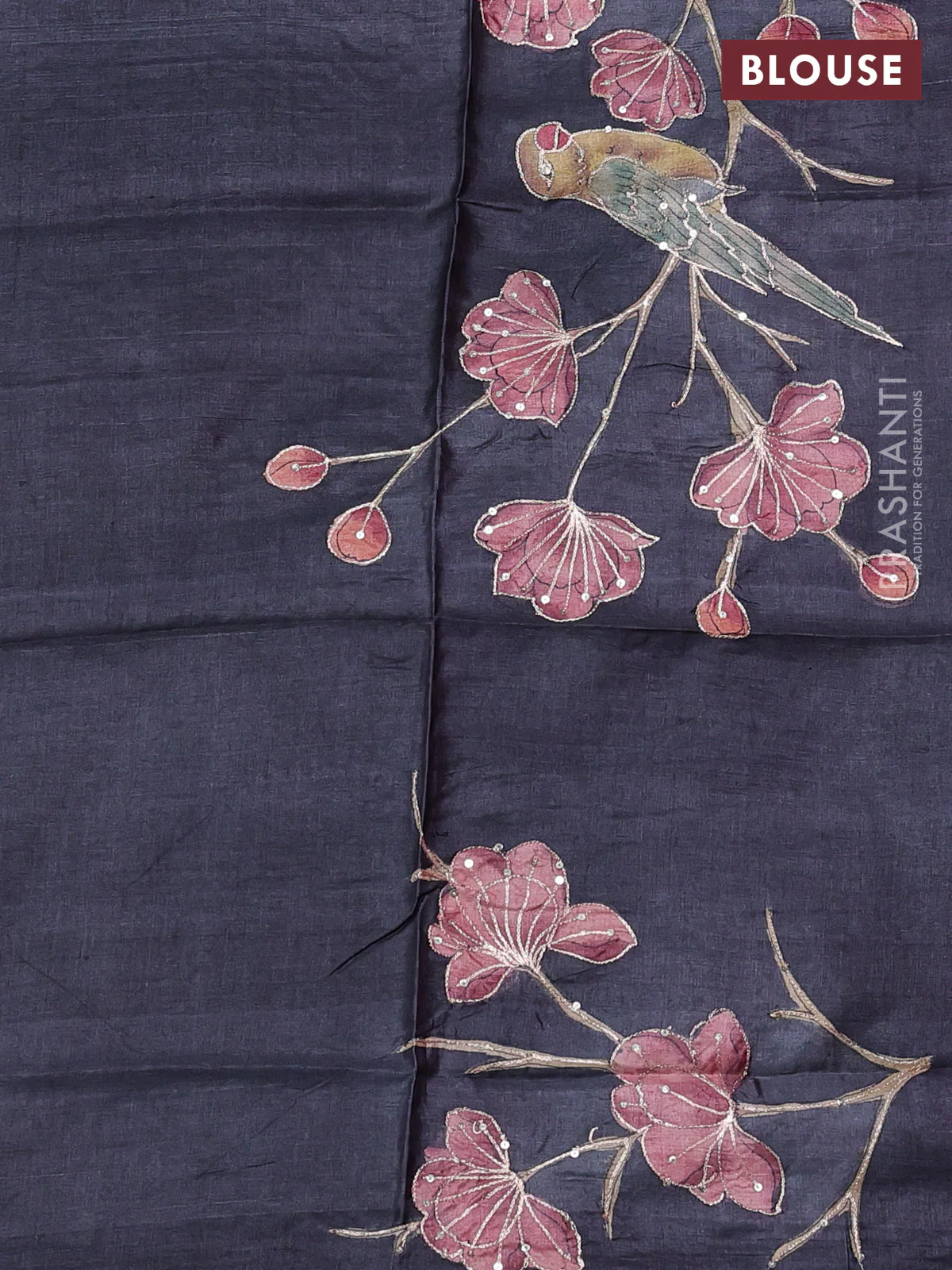 Pure tussar silk saree pink and elephant grey with allover zari woven checked pattern and zari woven border - Image 3