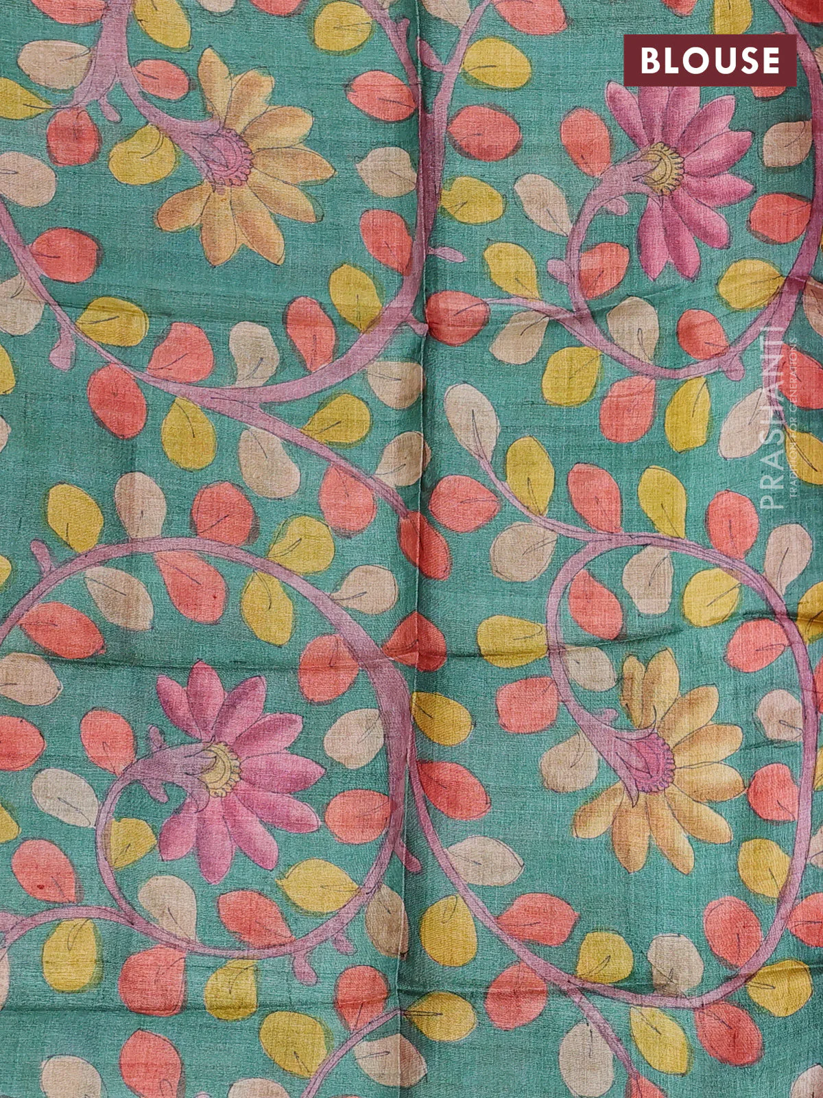 Pure tussar silk saree pink and green with allover zari checked pattern and zari woven border - Image 3
