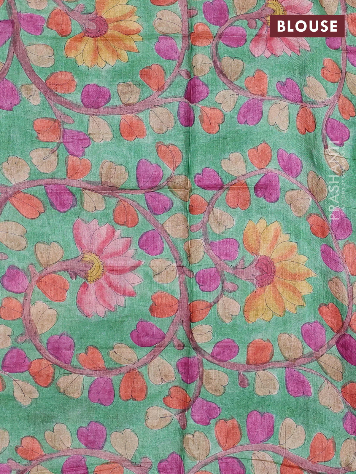 Pure tussar silk saree pink and green with allover zari checked pattern and zari woven border - Image 3