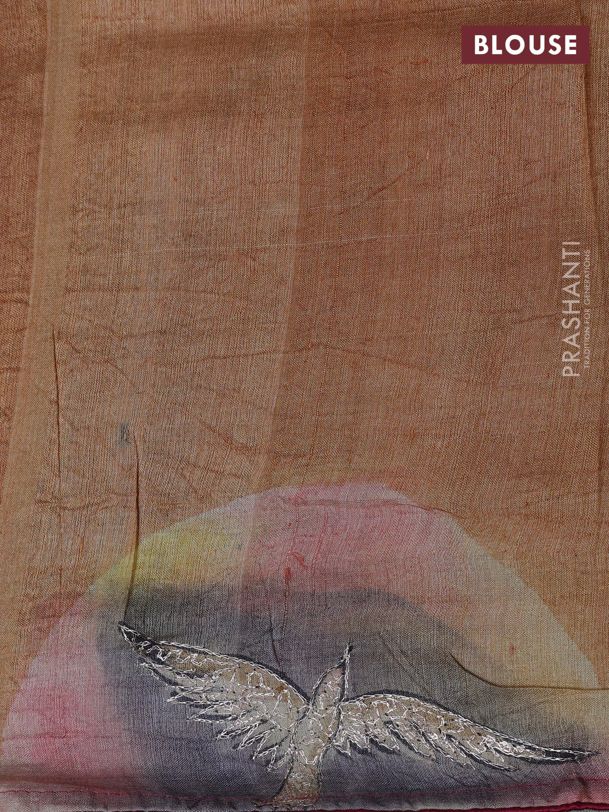 Pure tussar silk saree pink and grey shade with tie & dye prints and pita work pallu - Image 4