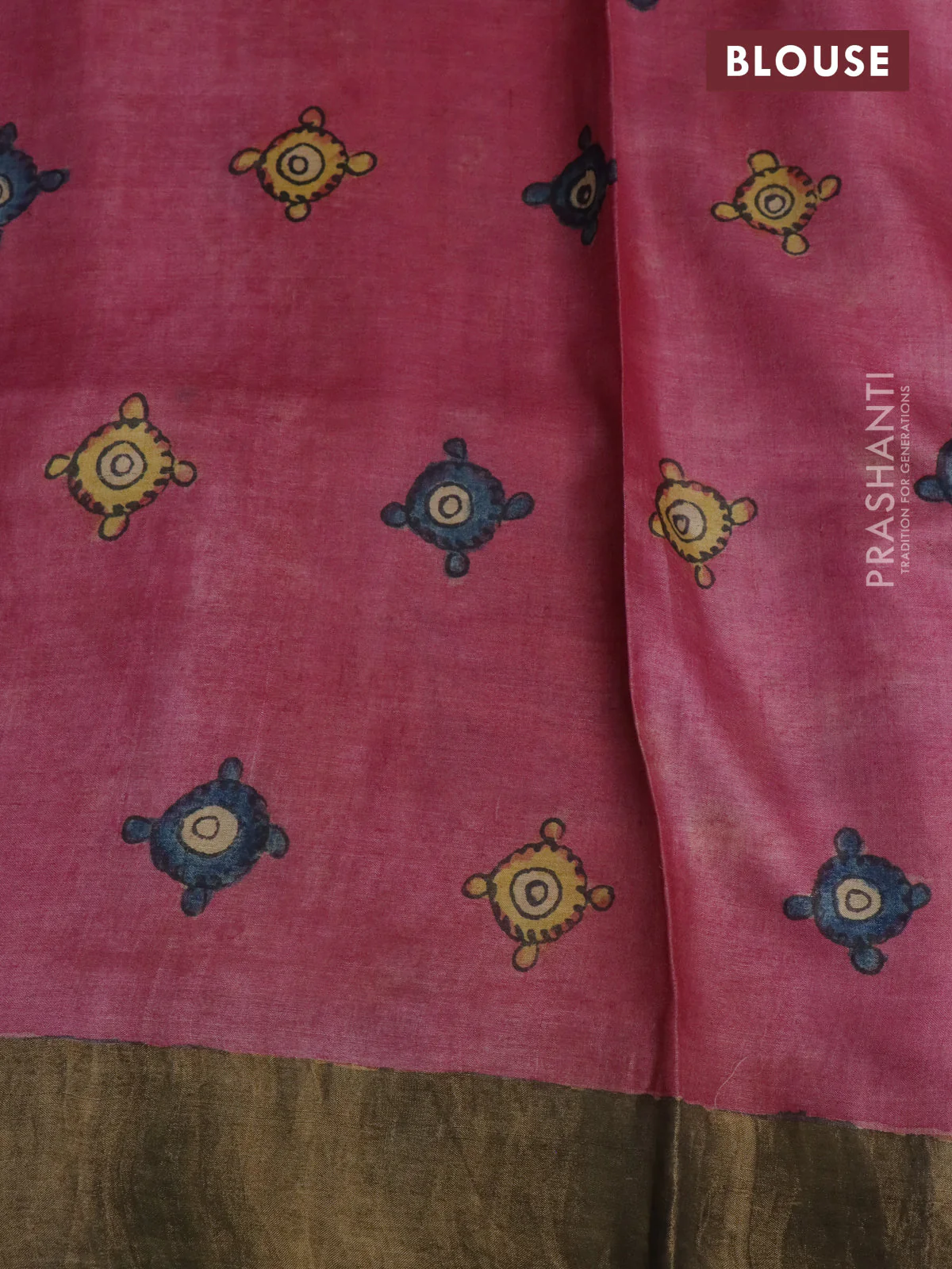 Pure tussar silk saree pink and grey with allover pen kalamkari prints and zari woven border - Image 3