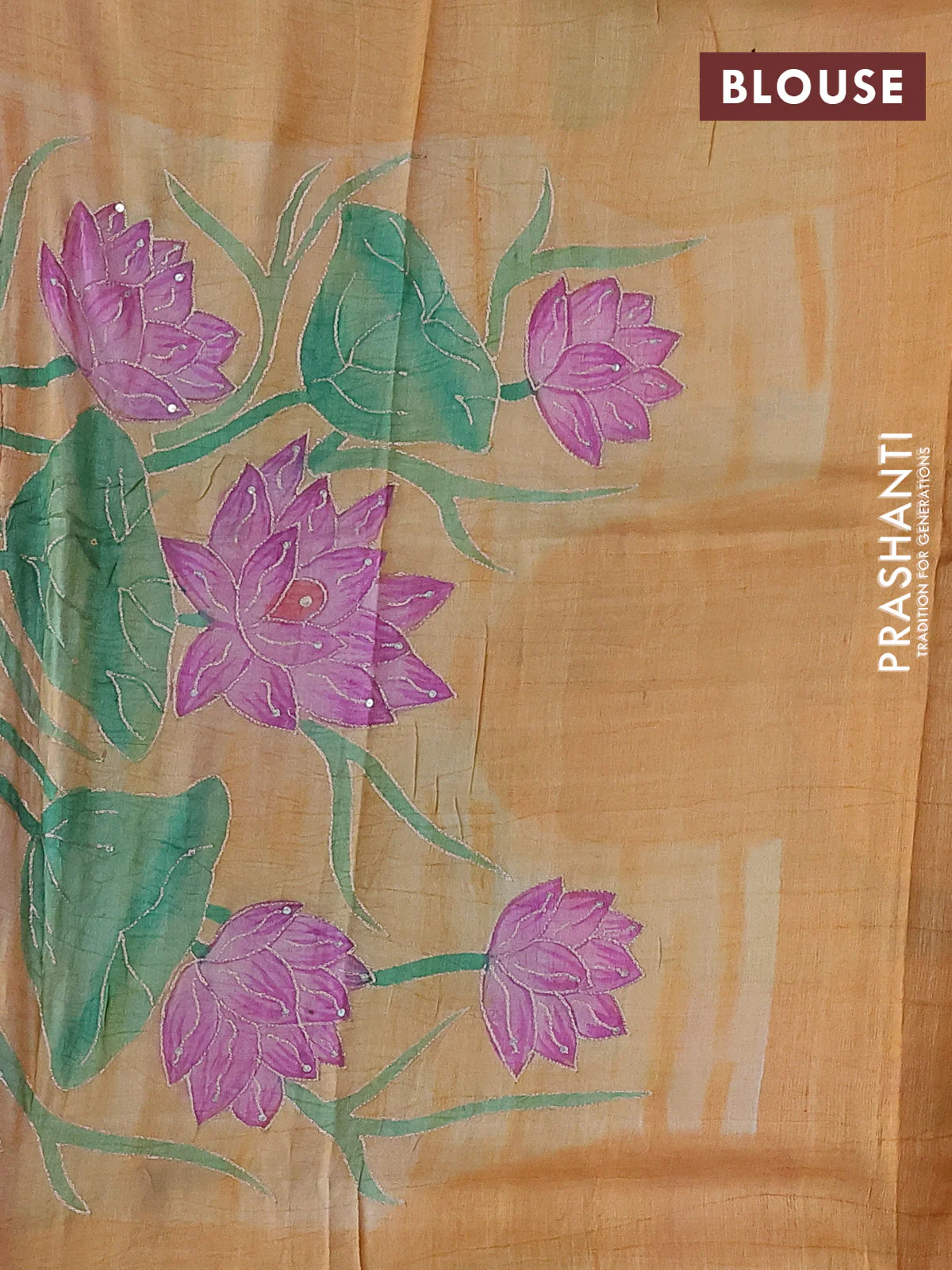 Pure tussar silk saree pink and pale orange with tie & dye prints & pita work and embroidery pallu - Image 4