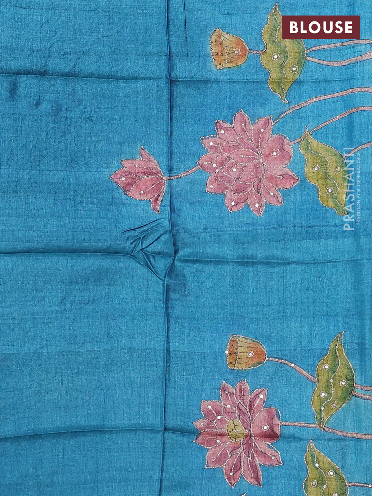 Pure tussar silk saree pink and teal blue with allover zari woven checked pattern and zari woven border - Image 3