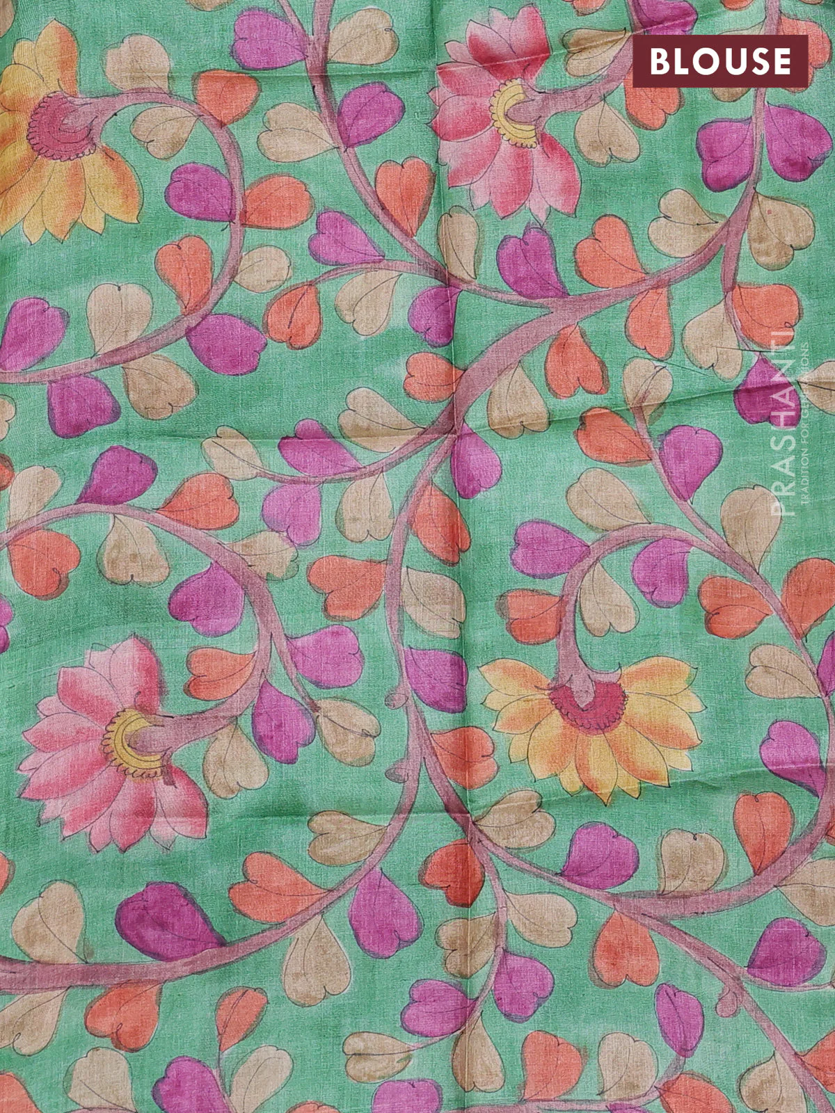 Pure tussar silk saree purple and green with allover zari checked pattern and zari woven border - Image 3