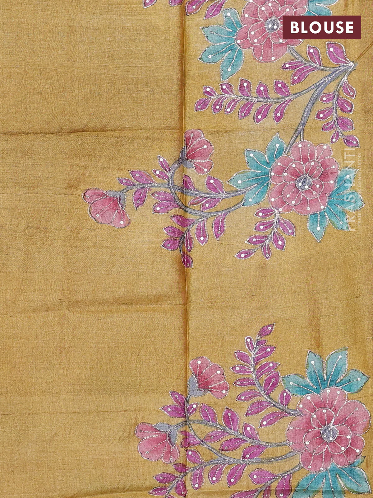 Pure tussar silk saree purple and mustard yellow with allover zari woven checked pattern and zari woven border - Image 3