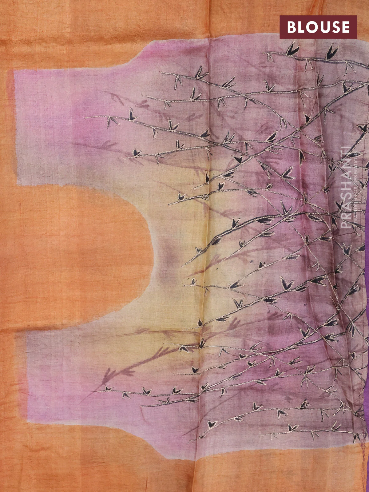 Pure tussar silk saree purple and pastel brown with tie & dye prints and pita work pallu - Image 4