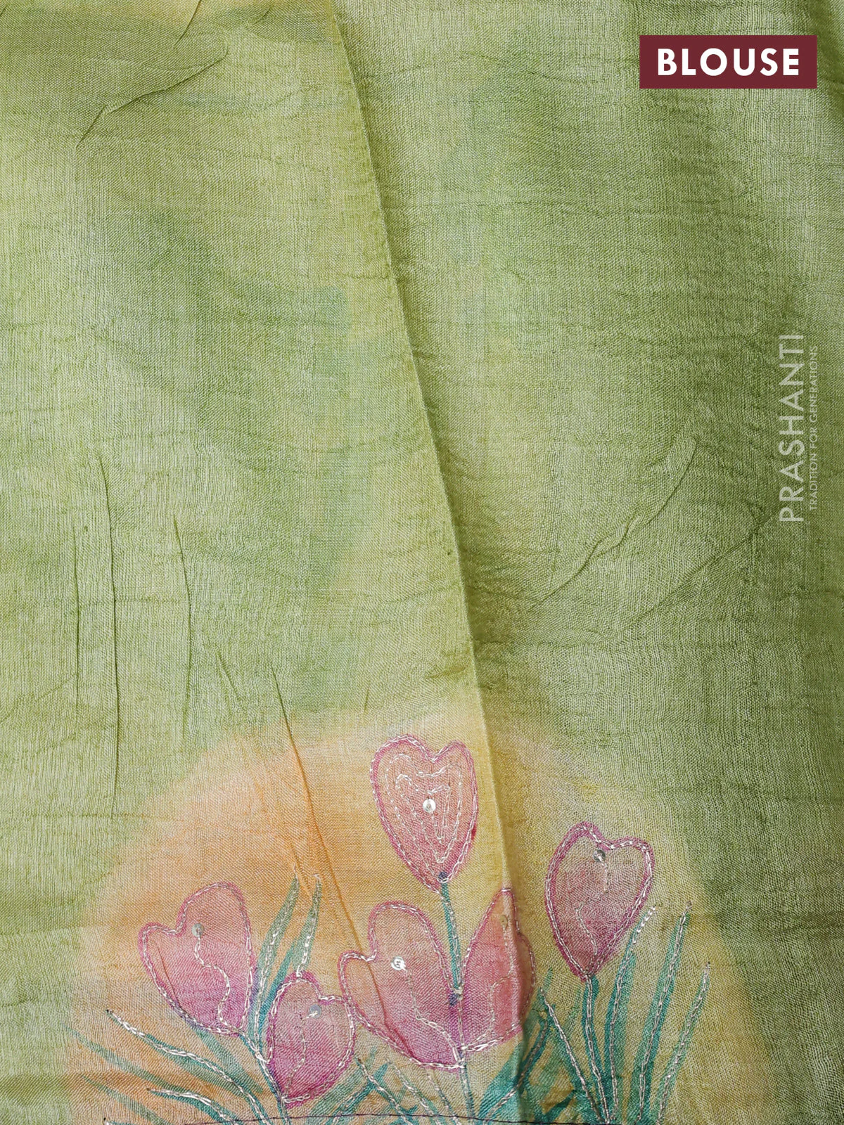 Pure tussar silk saree purple and pista green with tie & dye prints and pita work pallu - Image 4