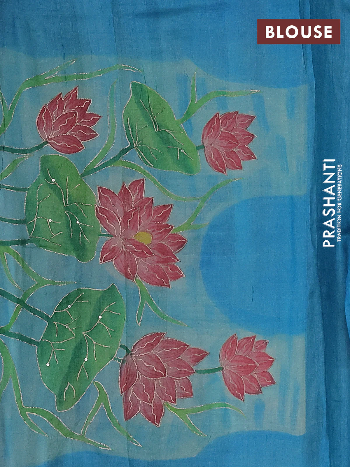 Pure tussar silk saree purple and teal blue with tie & dye prints & pita work and embroidery pallu - Image 4