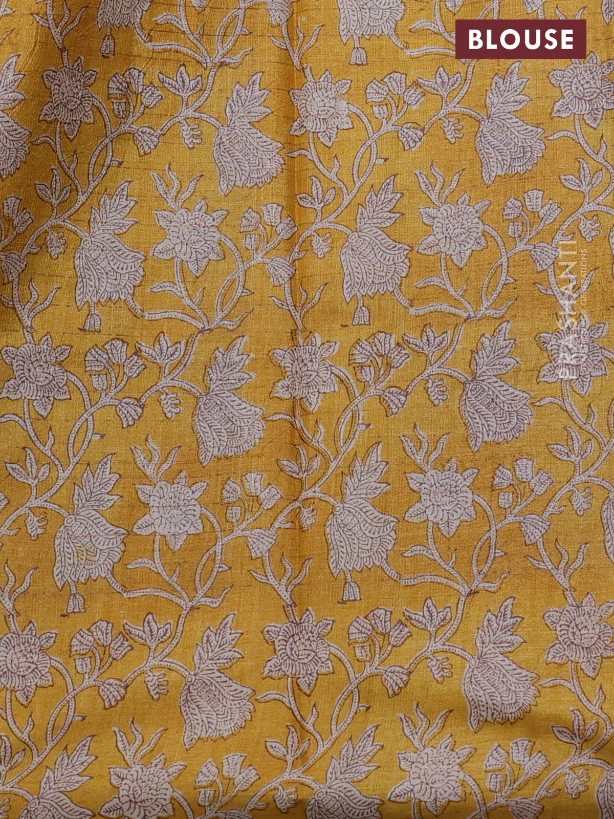 Pure tussar silk saree purple and yellow with allover zari checked pattern and kalamkari printed border - Image 3