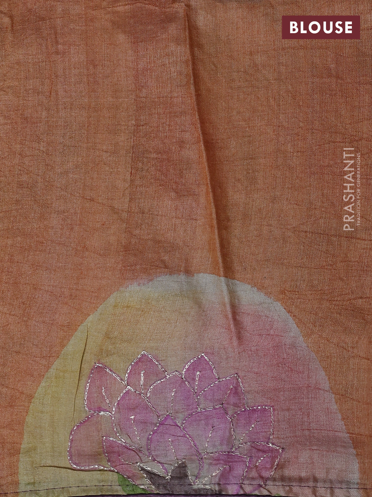 Pure tussar silk saree purple shade and orange with tie & dye prints and pita work pallu - Image 4