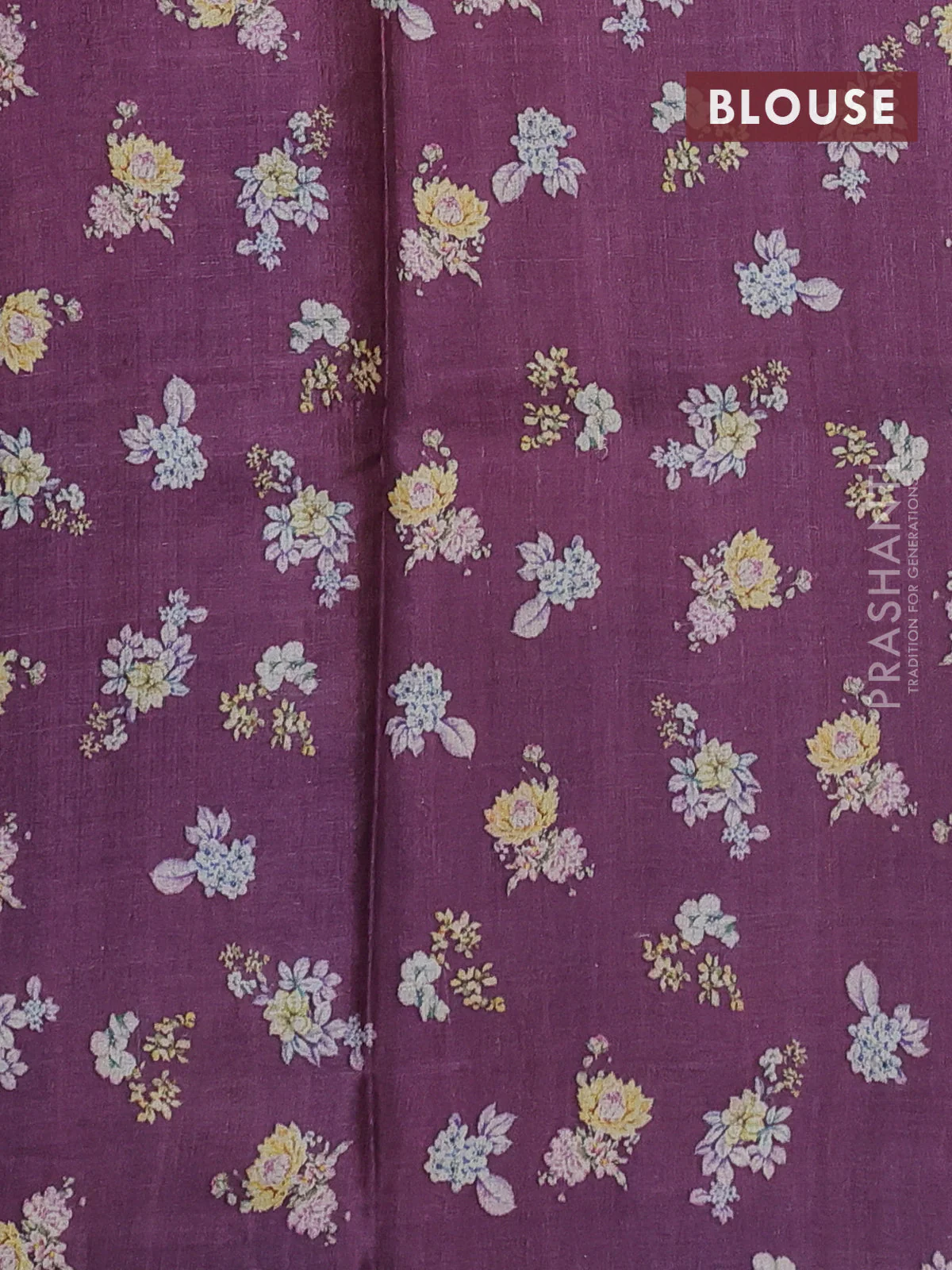 Pure tussar silk saree purple shade with allover floral digital prints in borderless style - Image 3