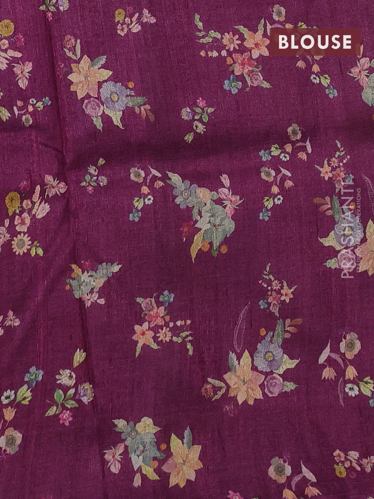 Pure tussar silk saree purple with allover floral digital prints in borderless style - Image 3