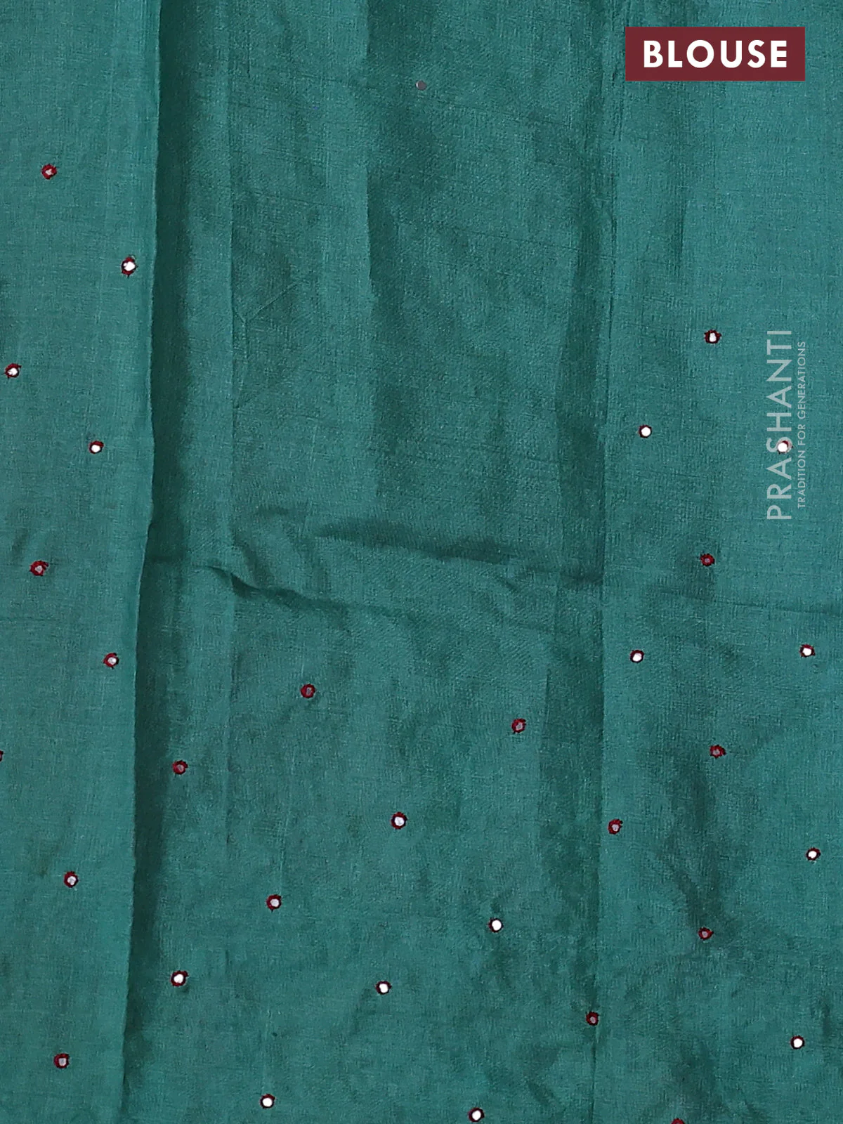 Pure tussar silk saree red and green with plain body and bird design embroidery work border - Image 3