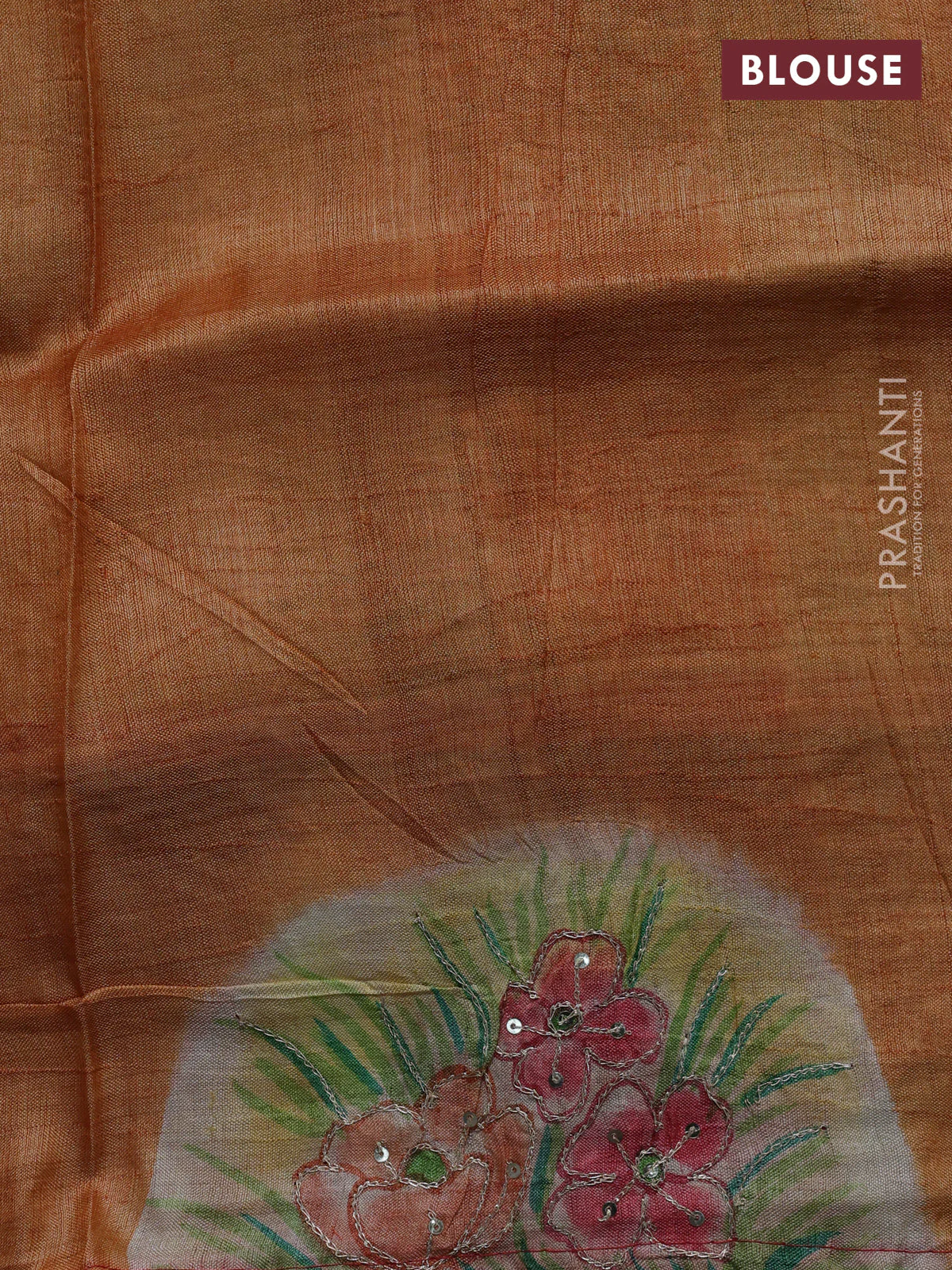 Pure tussar silk saree red and orange with tie & dye prints and pita work pallu - Image 4