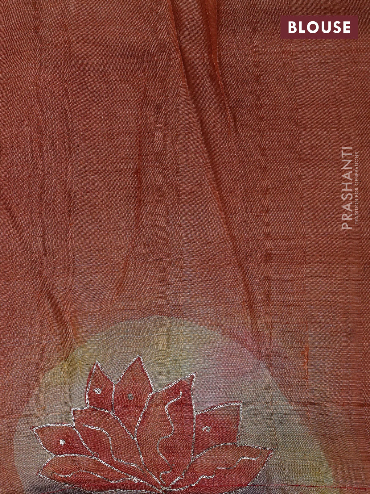 Pure tussar silk saree red and pastel brown with tie & dye prints and pita work pallu - Image 4
