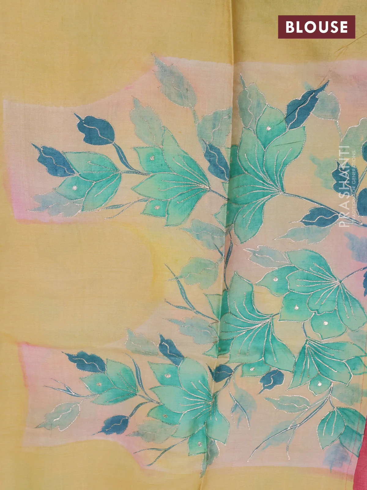 Pure tussar silk saree red and pastel peach with tie & dye prints and pita work pallu - Image 4