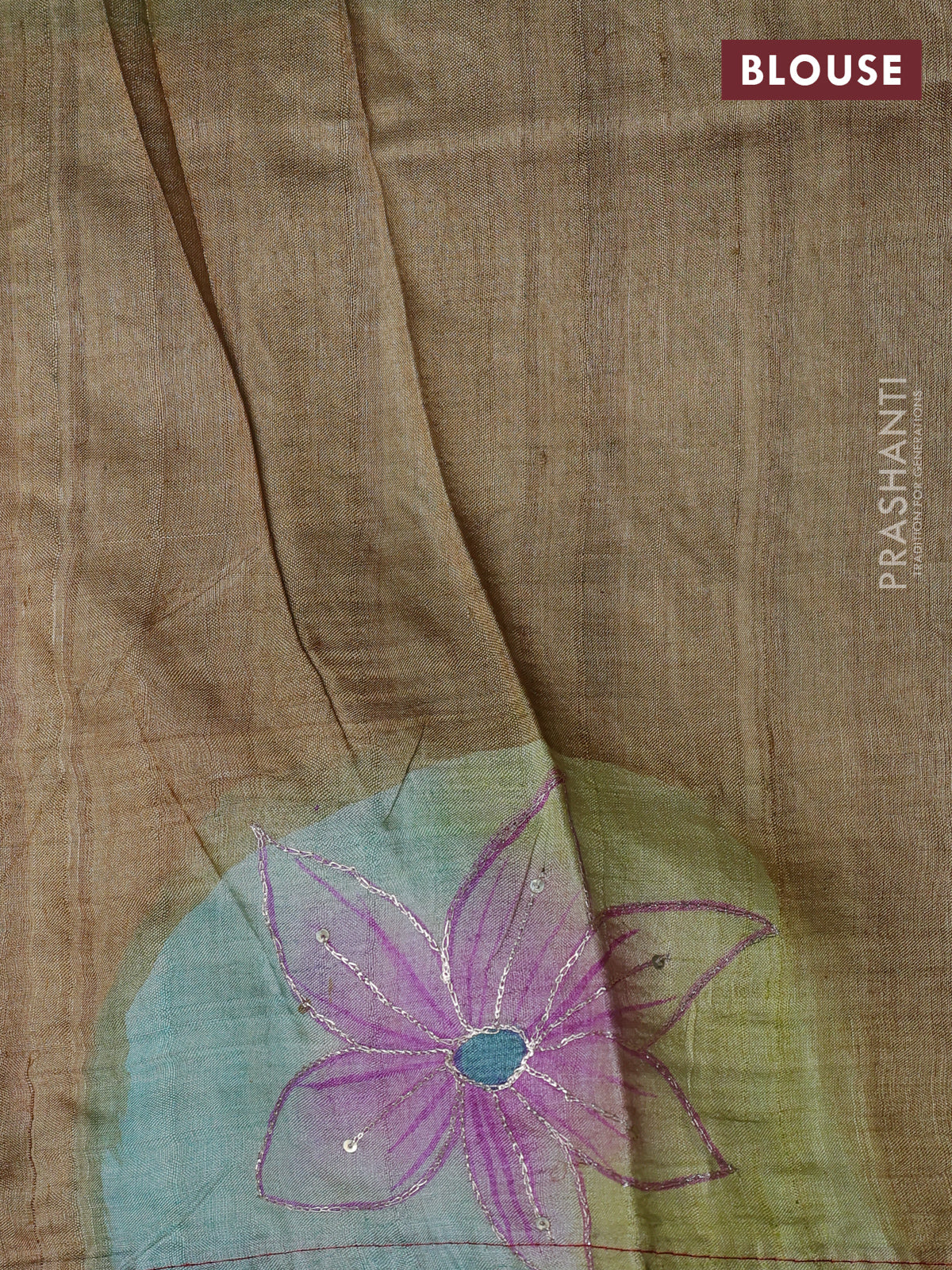 Pure tussar silk saree red and teal blue shade with tie & dye prints and pita work pallu - Image 4