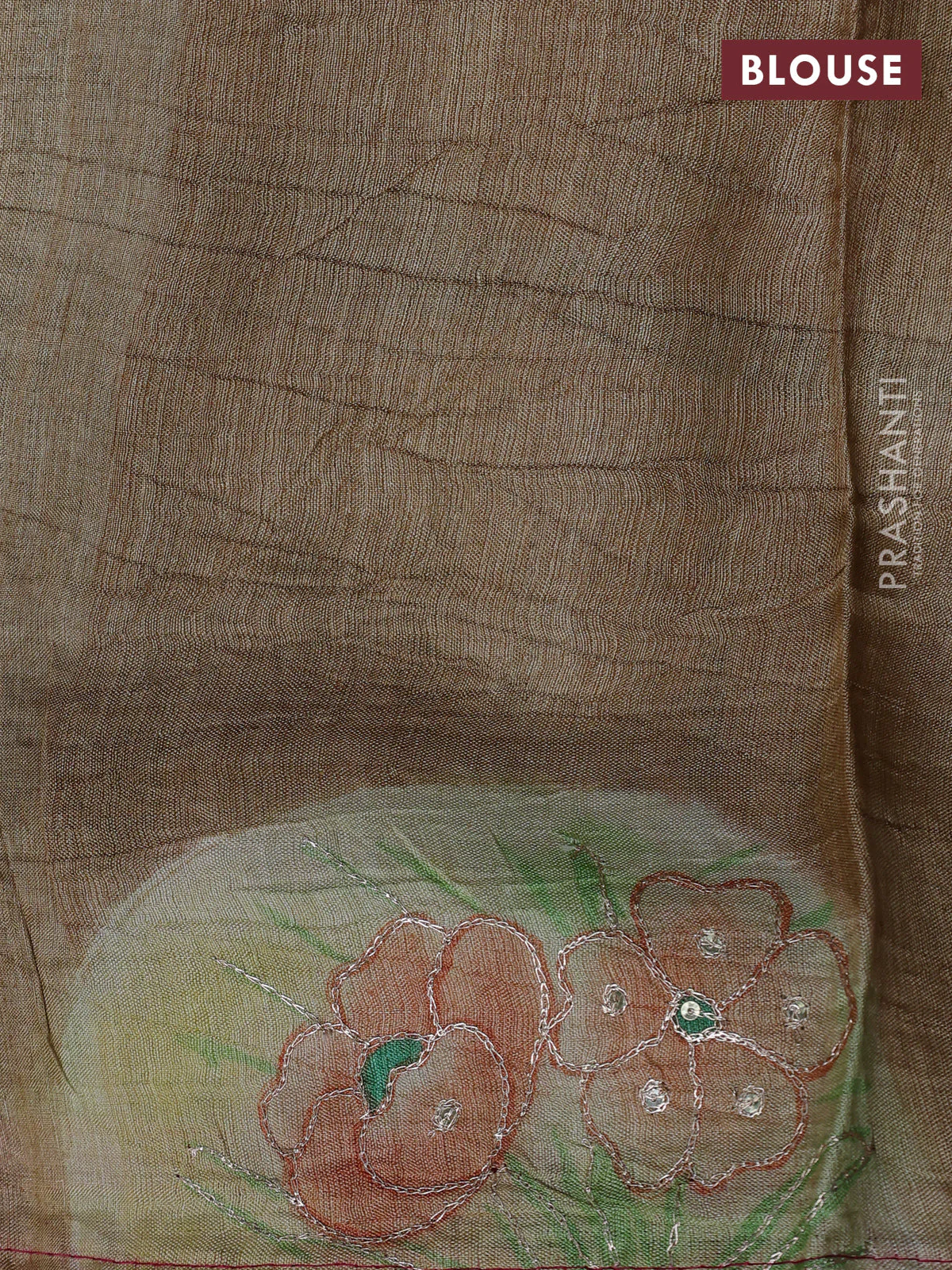 Pure tussar silk saree red shade and grey shade with tie & dye prints and pita work pallu - Image 4