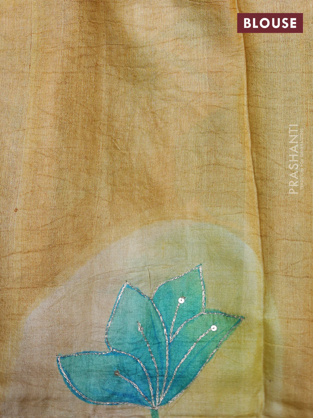 Pure tussar silk saree rust sahde and cream with tie & dye prints and pita work pallu - Image 4