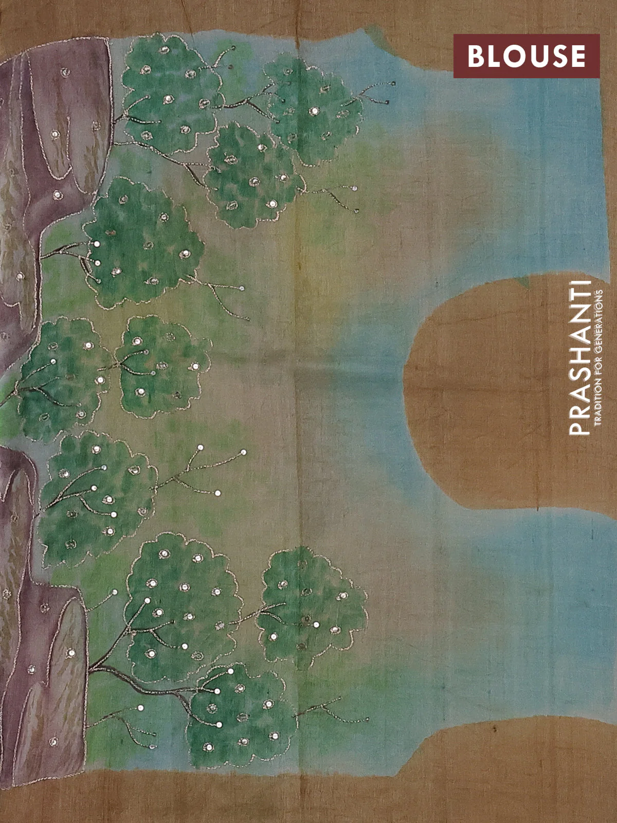 Pure tussar silk saree rust sgade and beige with tie & dye prints & pita work and embroidery pallu - Image 4