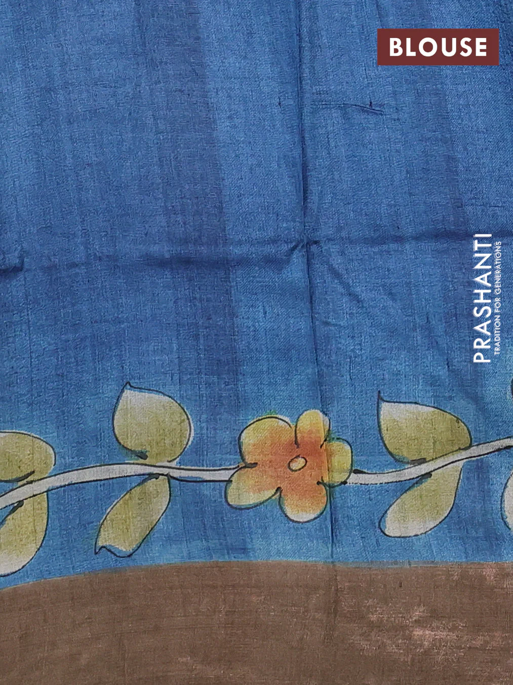 Pure tussar silk saree rust shade and brown with allover hand painted prints and zari woven border - Image 3