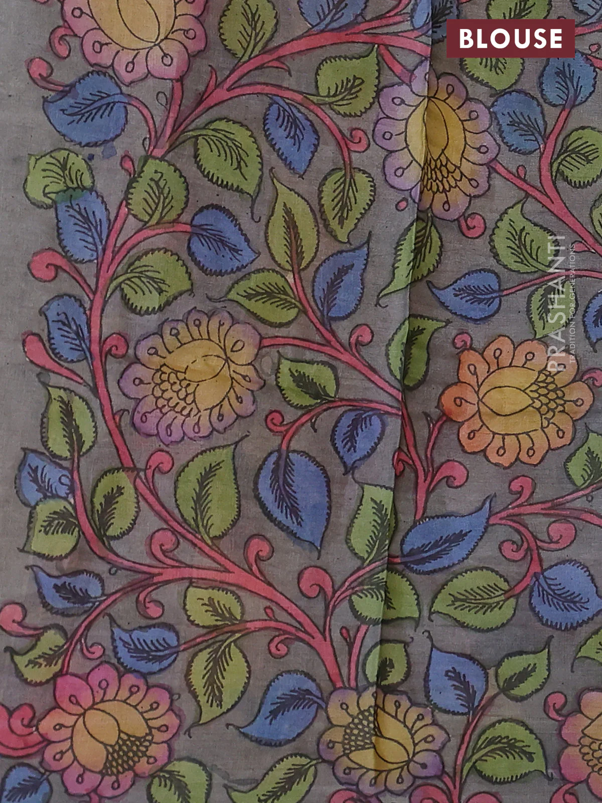 Pure tussar silk saree rust shade and grey with allover shibori prints and pen kalamkari prints pallu & blouse - Image 3