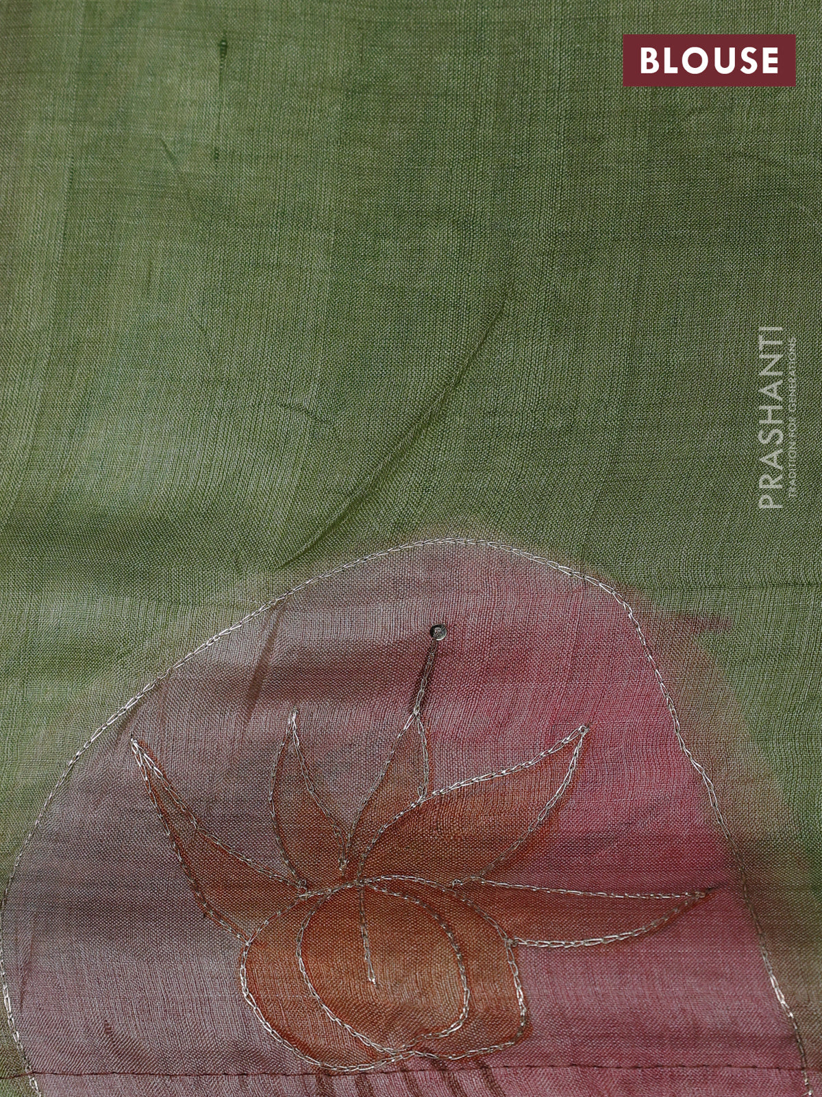 Pure tussar silk saree rustic orange and pastel grey with tie & dye prints and pita work pallu - Image 4