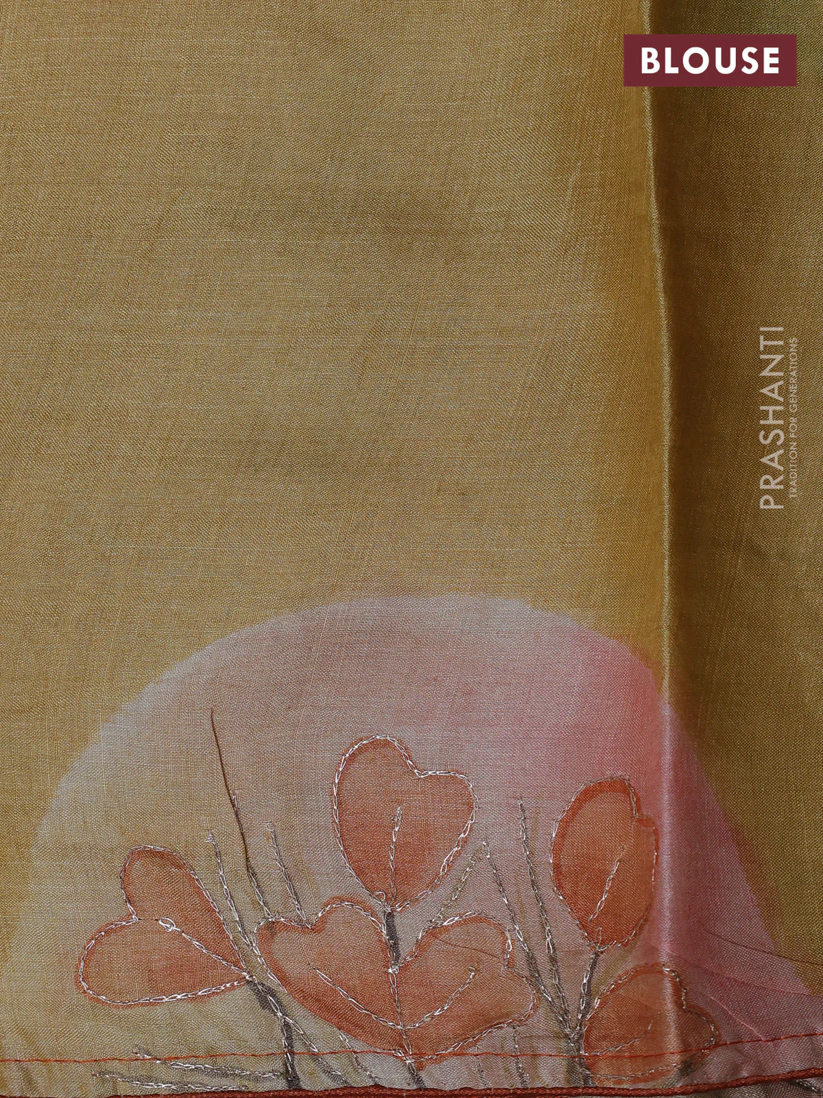 Pure tussar silk saree rustic orange and yellow with tie & dye prints and pita work pallu - Image 4